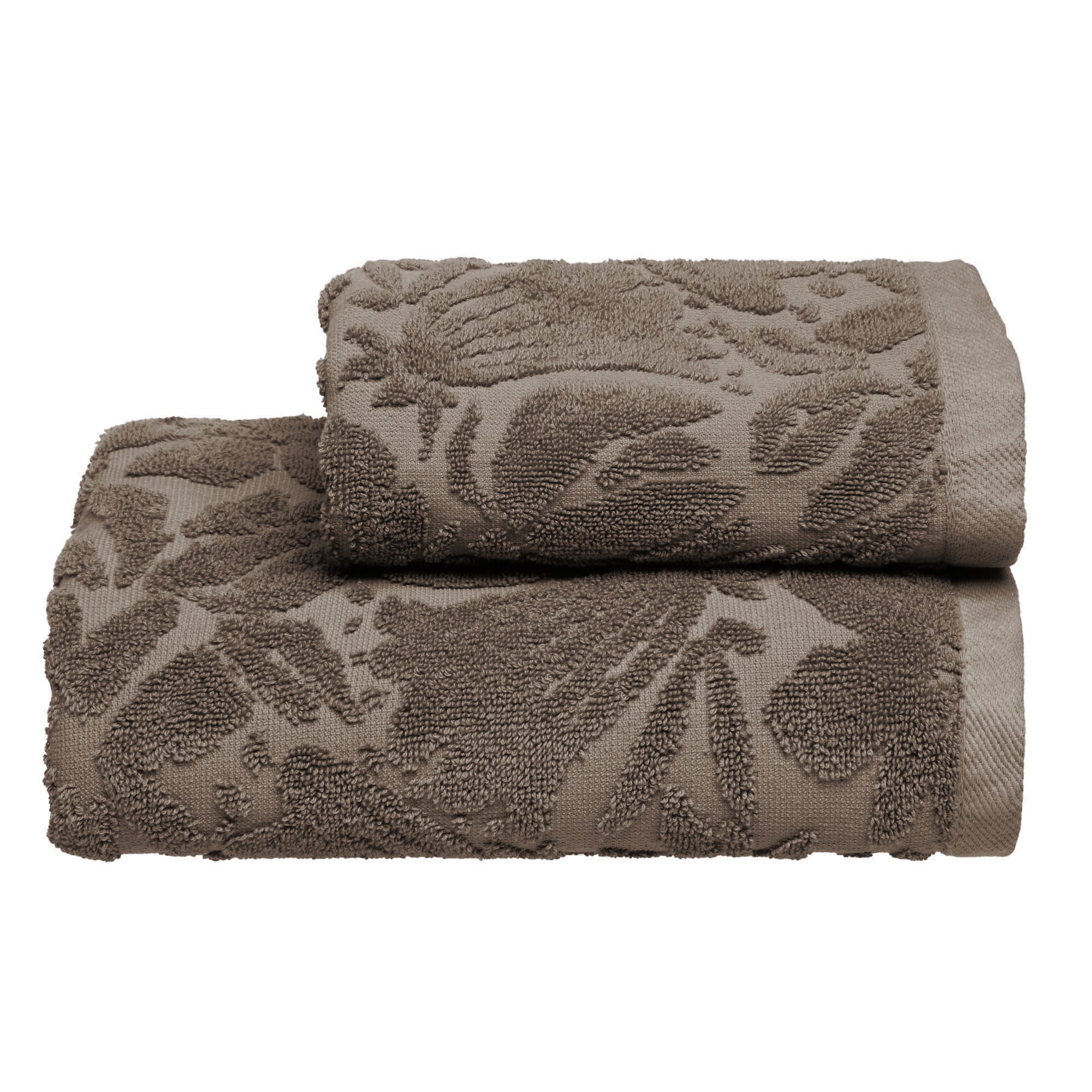 Set Asciugamani Jacquard Tinto Capo FLOWERS Bagno Moreali Tessile Casa 60 x 100 / 40 x 60 Tortora