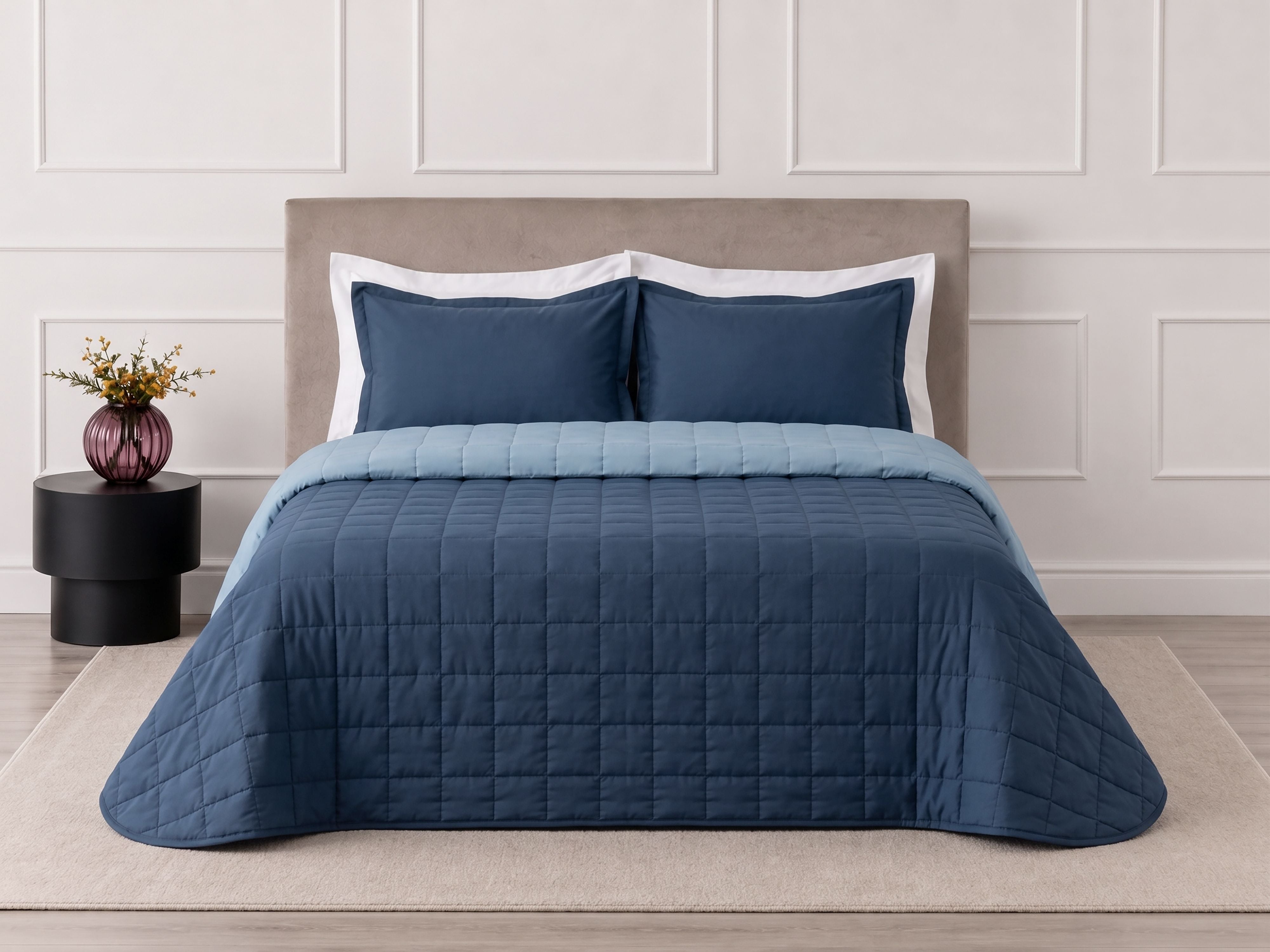 Trapuntino in Microfibra Bicolore PASSEPARTOUT Letto Riviera Matrimoniale 260 x 260 Blu Oceano