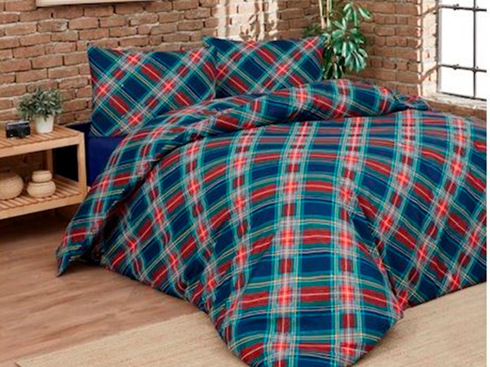 Parure Copripiumino Double Cotone Stampato HOLIDAY TARTAN Letto Daunex Matrimoniale Blu