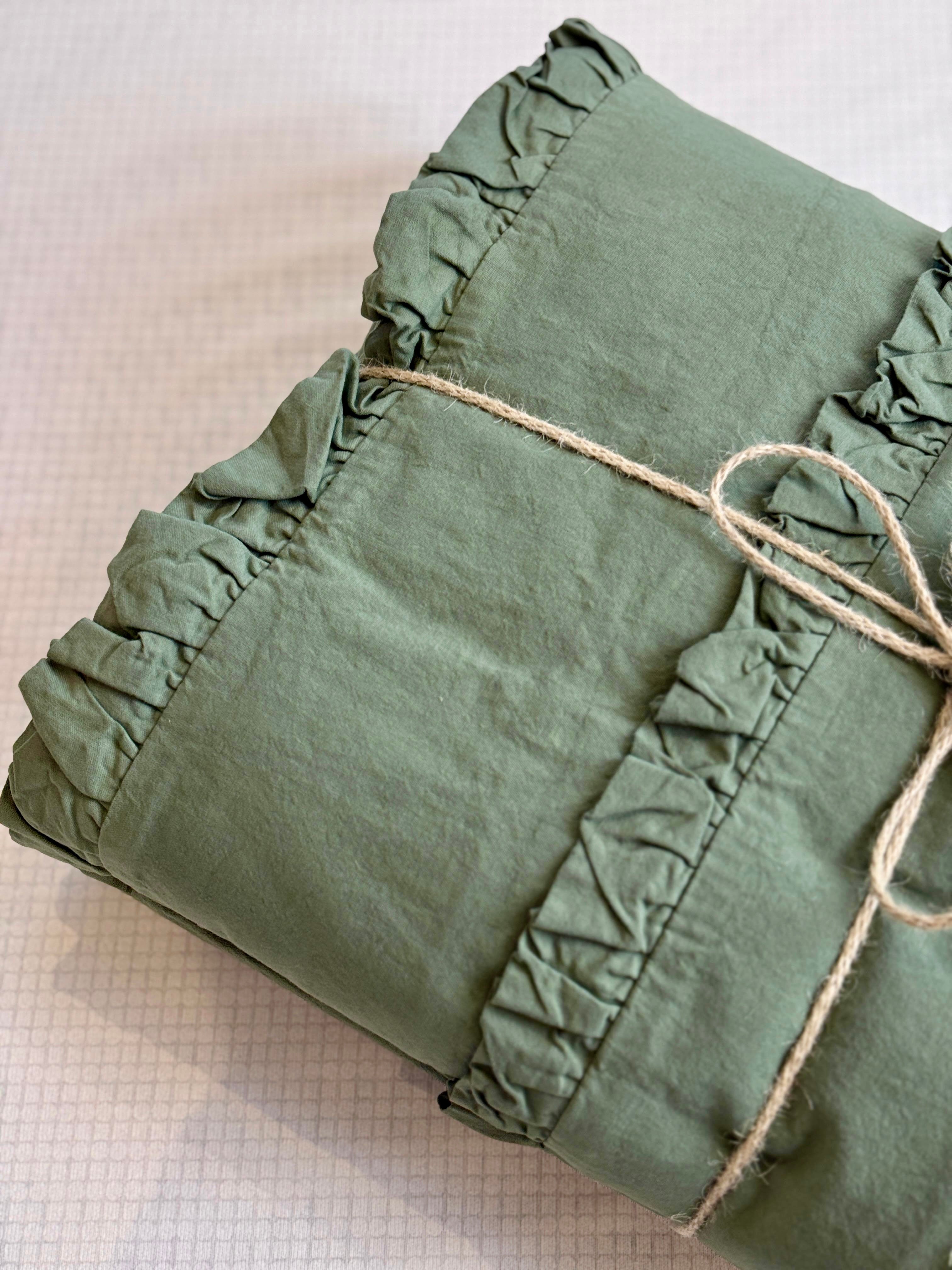 Parure Copripiumino No-Stiro DOPPIA FRAPPINA Letto Moreali Tessile Casa Matrimoniale Verde