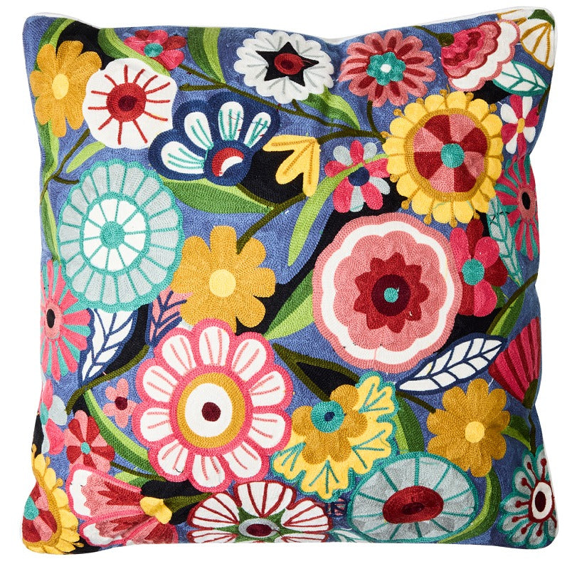 Cuscino Arredo 100% Cotone Ricamato MARGHERITE POP Soggiorno Moreali Tessile Casa 50 x 50 Multicolor