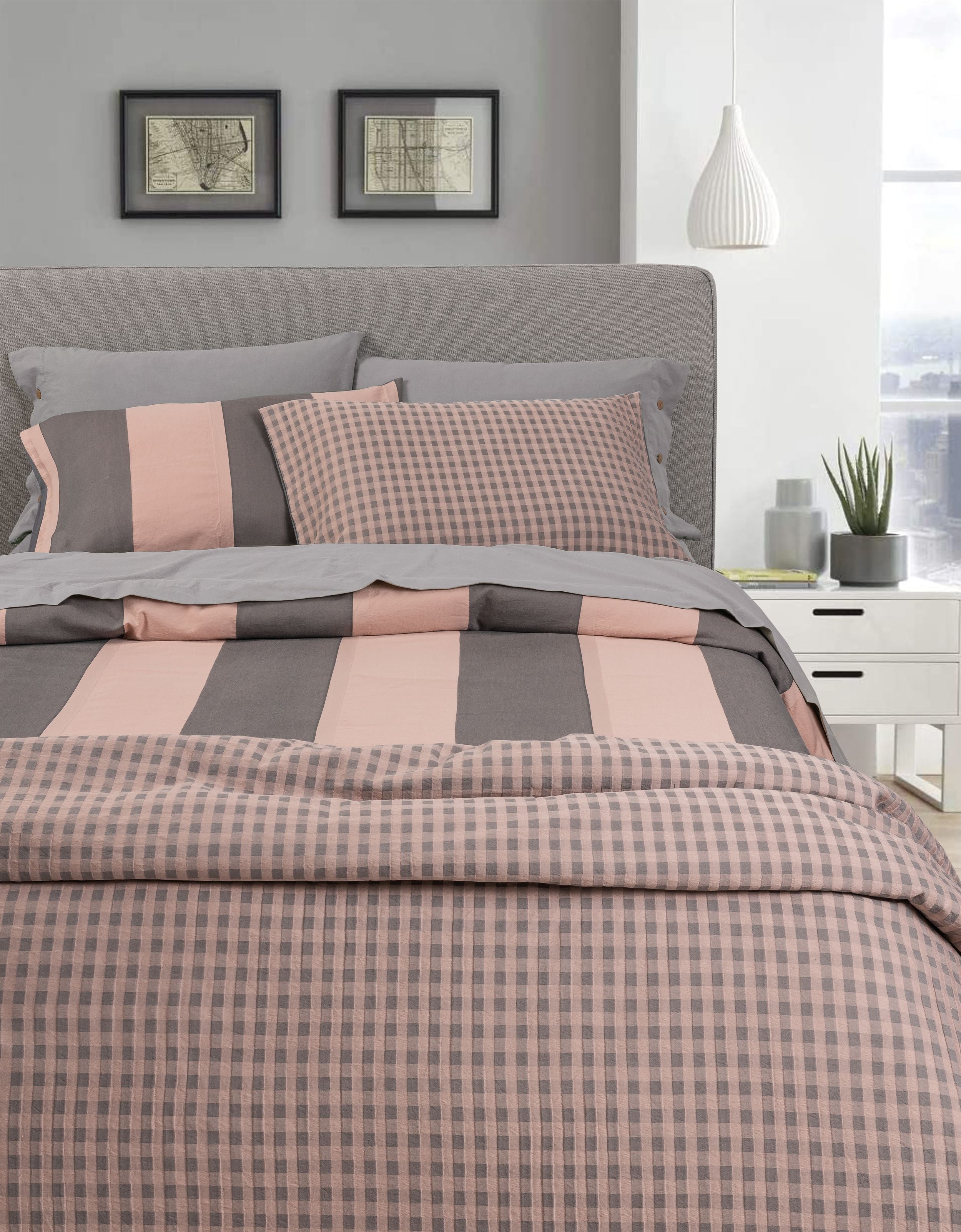 Parure Copripiumino Tinto Filo QUADRETTI Letto Sisu