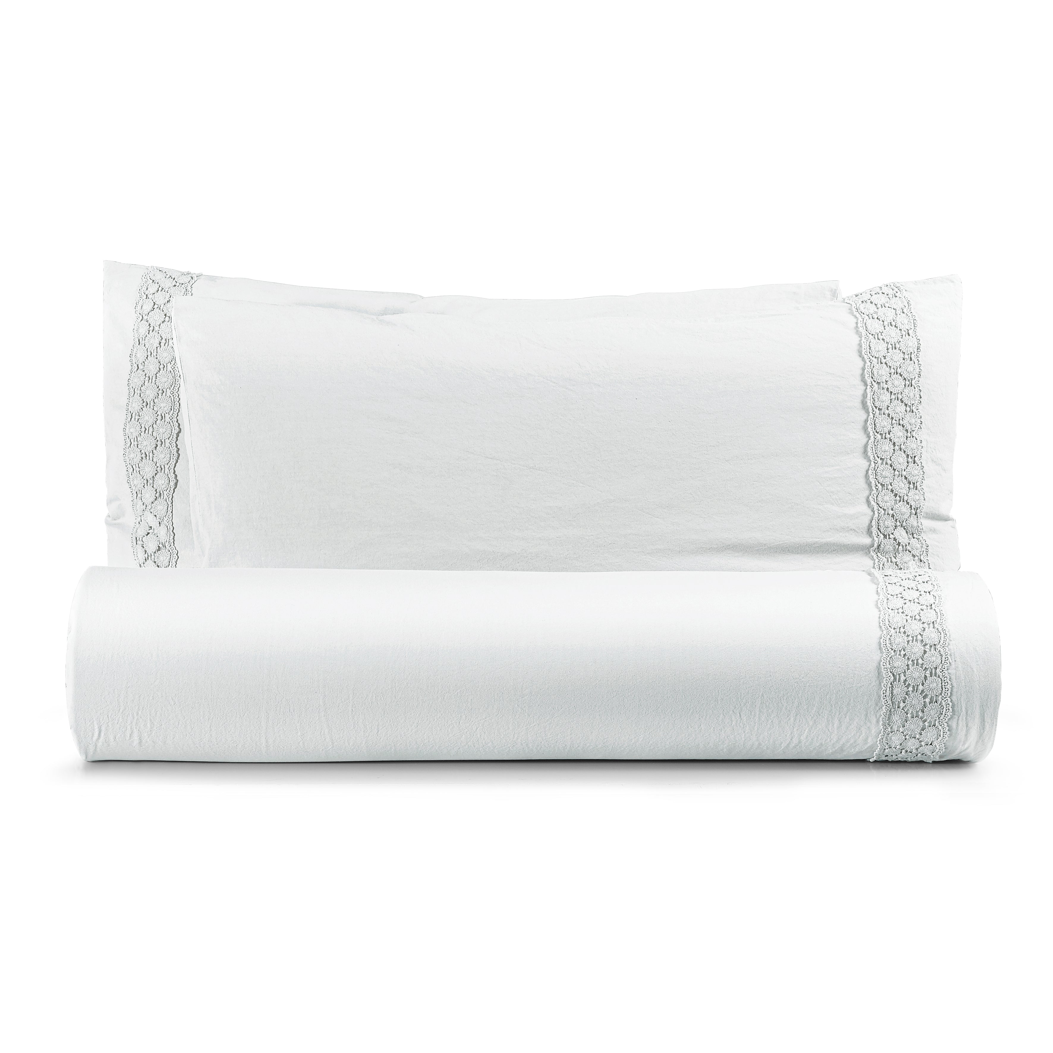 Parure Lenzuola Cotone No-Stiro PIZZO CROCHET Letto Moreali Tessile Casa Matrimoniale 250 x 295 Bianco