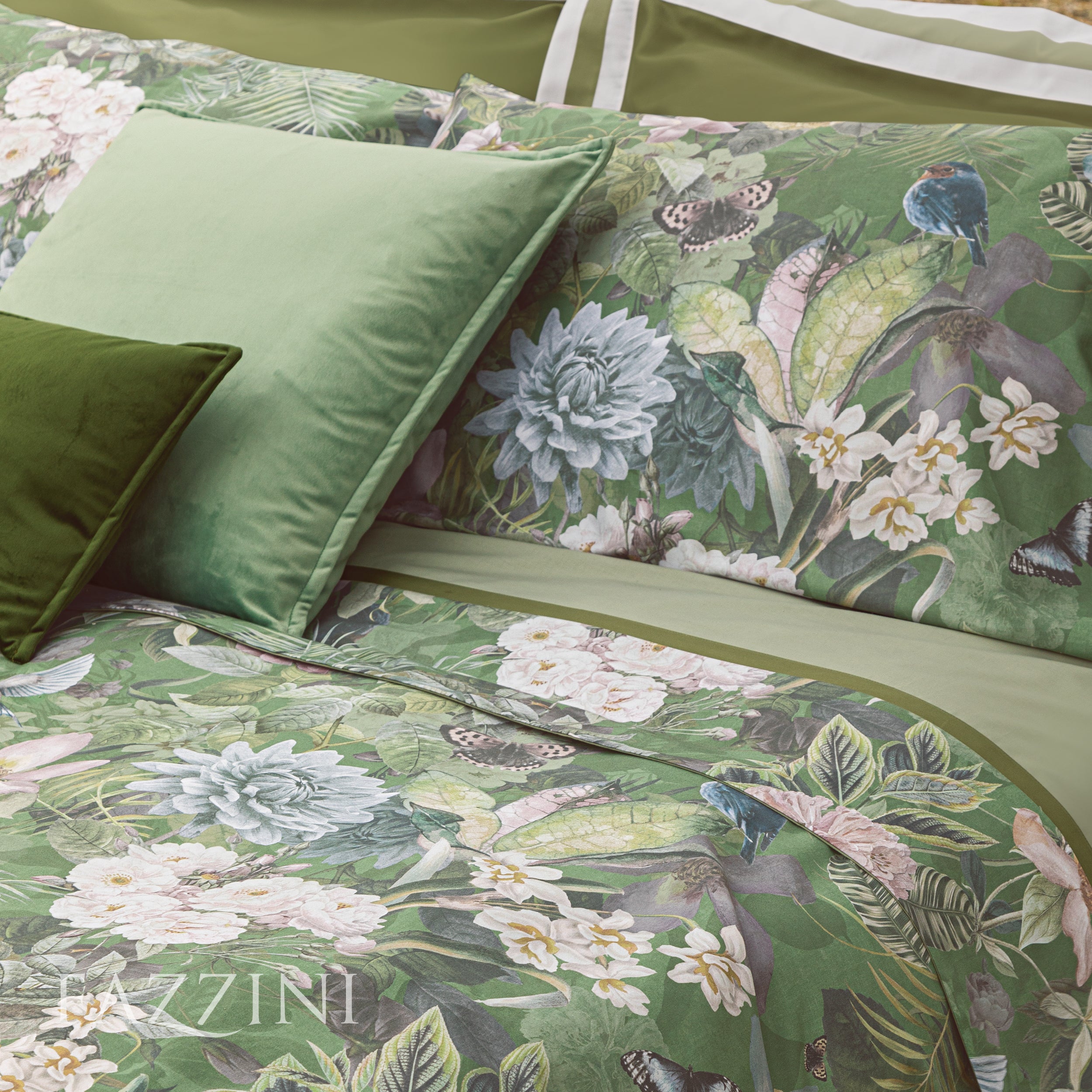 Parure Copripiumino Raso 300TC Protea Letto Fazzini Matrimoniale Verde