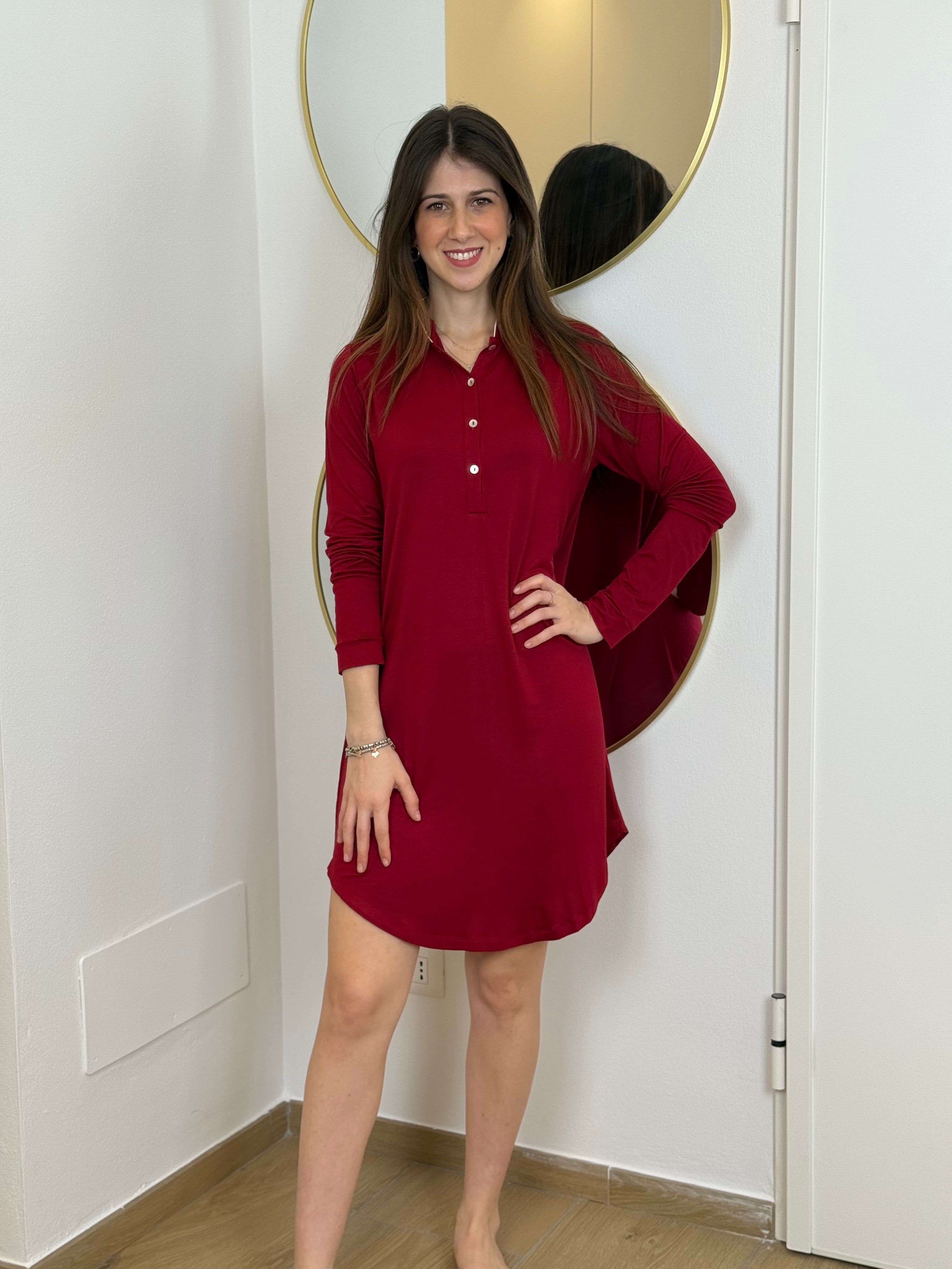 Camicia da Notte Donna Piping Abbigliamento Moreali Tessile Casa S Rosso