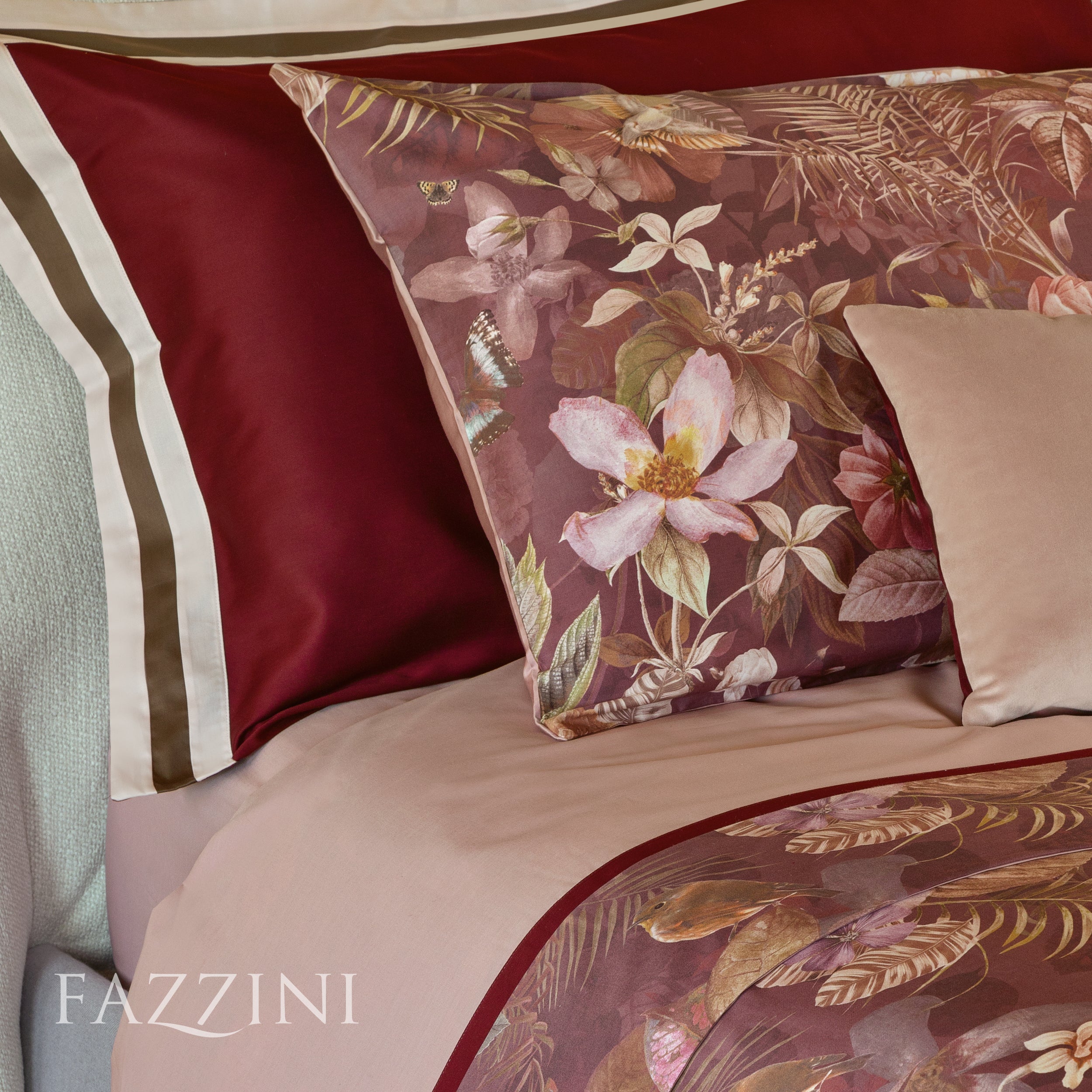 Parure Copripiumino Raso 300TC Protea Letto Fazzini Matrimoniale Burgundy - Malva