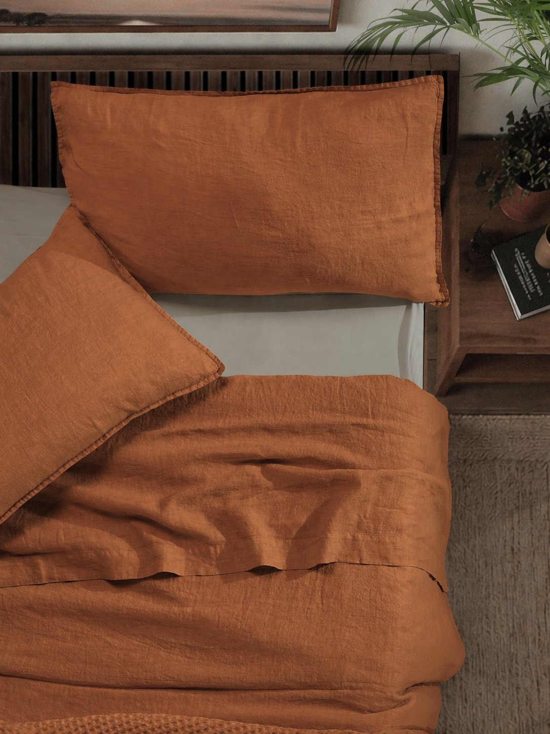 Parure Lenzuola No-Stiro PURO LINO Letto Moreali Tessile Casa Matrimoniale Terracotta