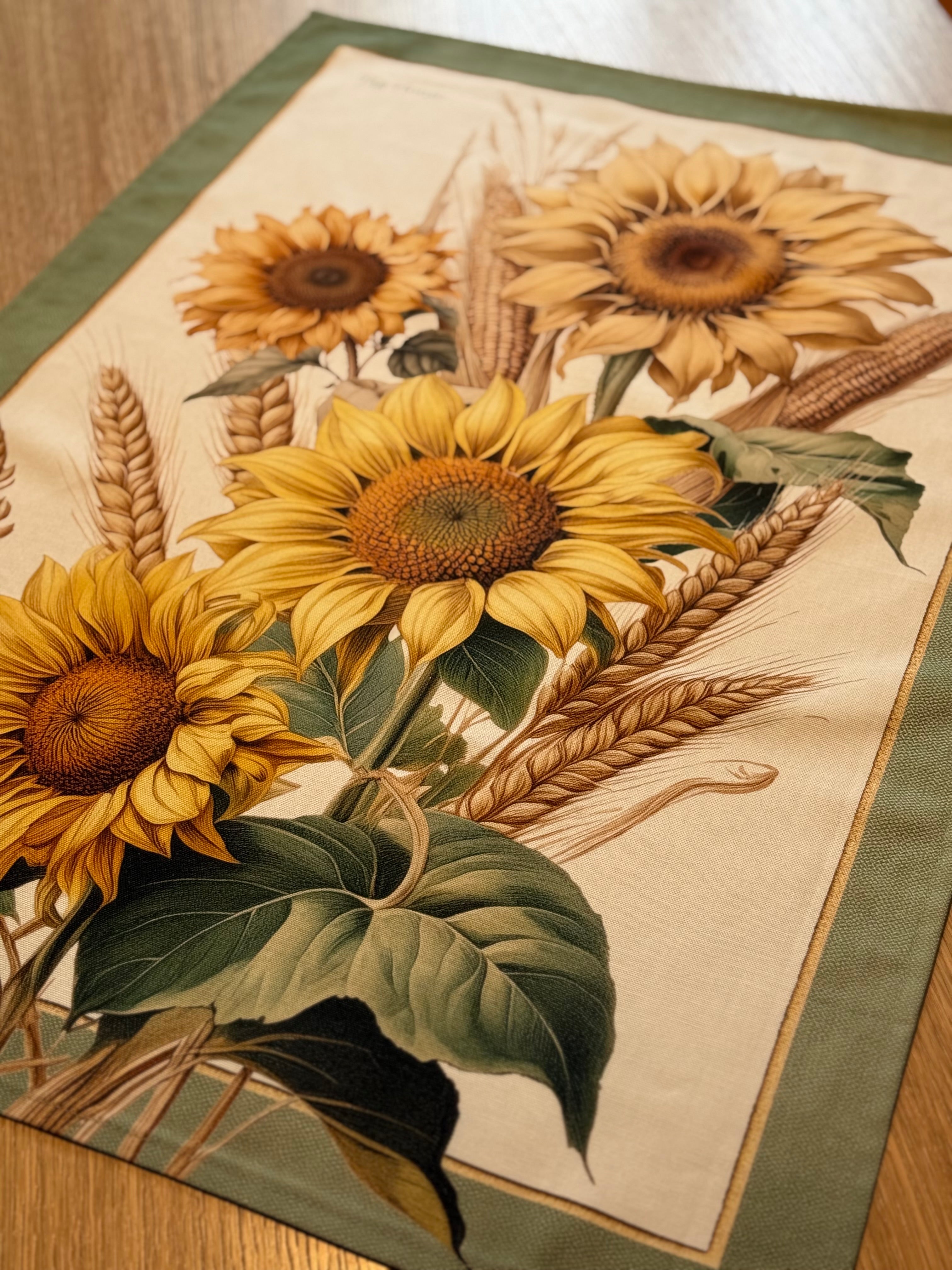 Canovaccio Panama di Cotone Stampa Digitale Cucina TagHouse 55 x 80 cm Girasoli/Verde