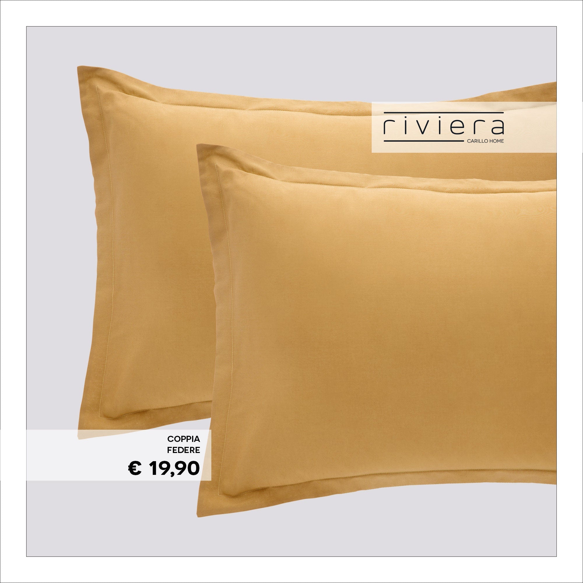 Coppia di Federe 100% Madapolam Cotone Letto Riviera 50 x 80 Giallo Crema