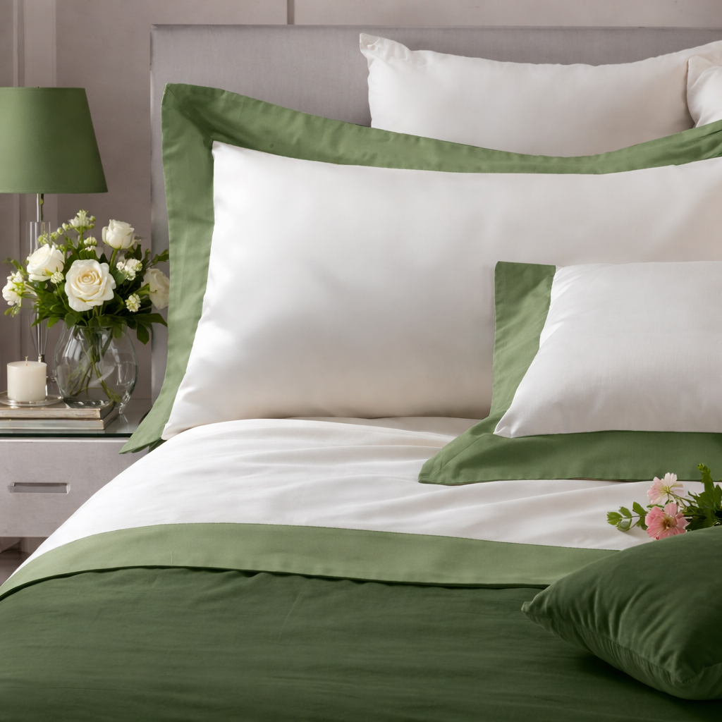 Parure Lenzuola Bordo Raso Luxury Letto Moreali Tessile Casa Matrimoniale Verde