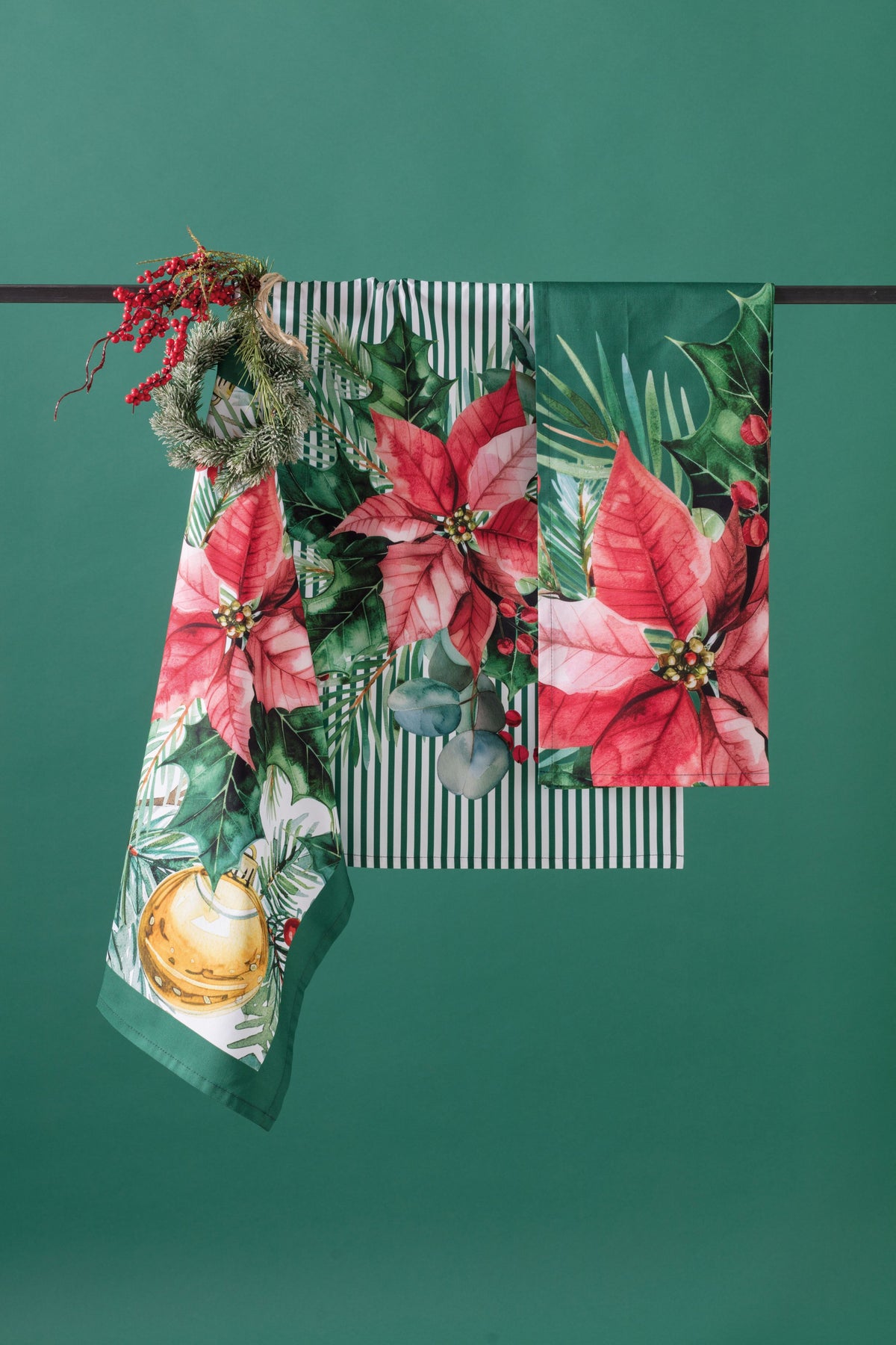 Set 3 Canovacci Twill di Cotone ESTELLE Cucina Moreali Tessile Casa 50 x 70 cm Natalizio
