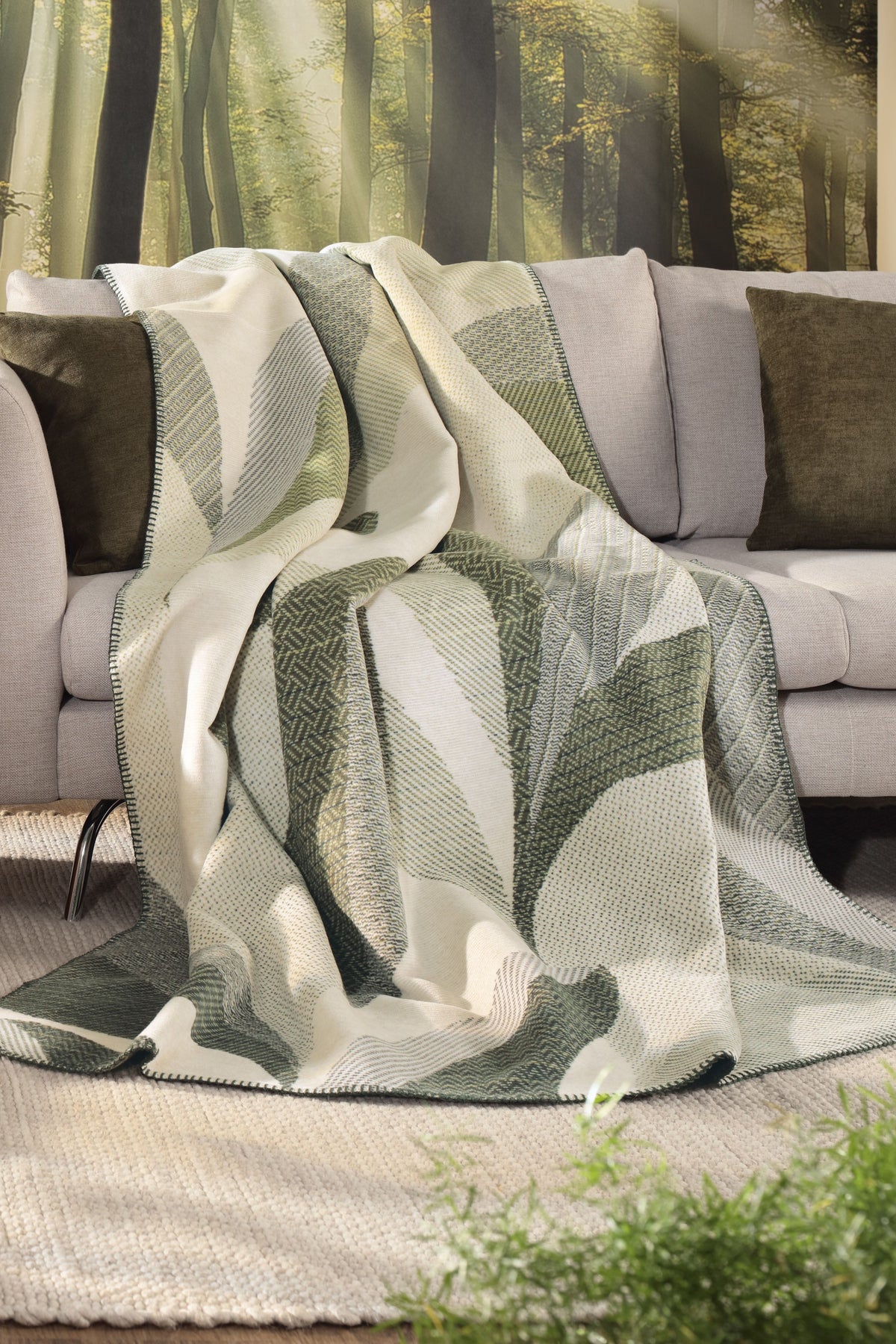 Plaid in Caldo Cotone FOREST LEAVES Soggiorno Borbo 150 x 200 Verde
