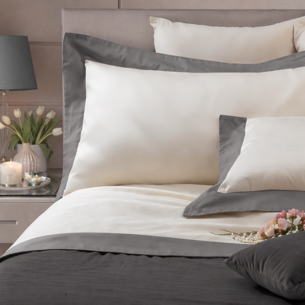 Parure Lenzuola Bordo Raso Luxury Letto Moreali Tessile Casa Matrimoniale Grigio