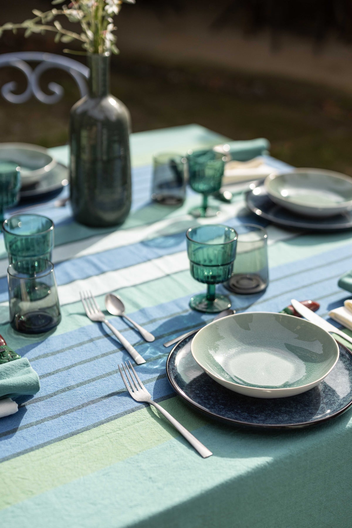 Tovaglia Cotone Riciclato Yuna Pavone Cucina Vivaraise