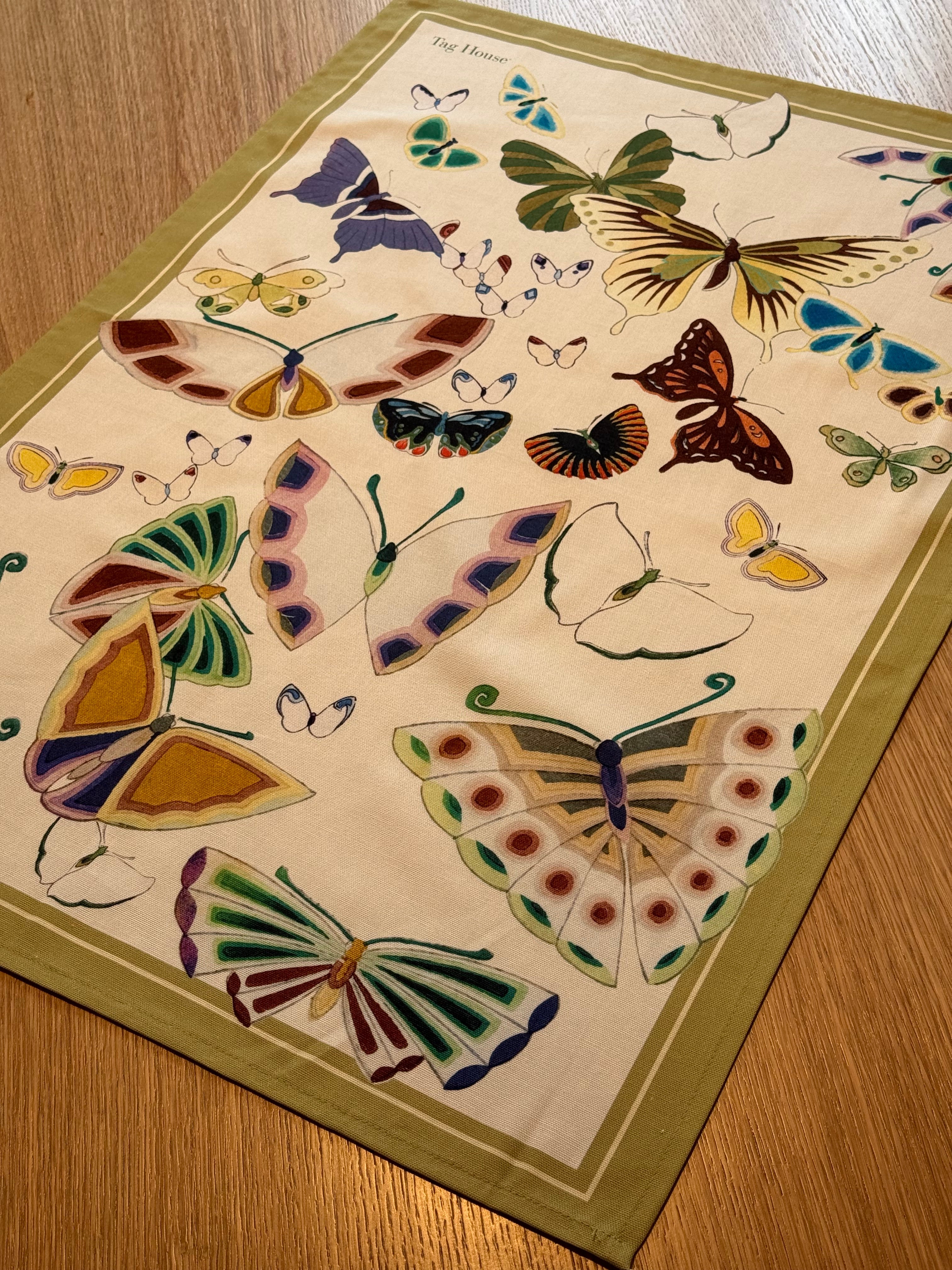 Canovaccio Panama di Cotone Stampa Digitale Cucina TagHouse 55 x 80 cm Farfalle/Salvia