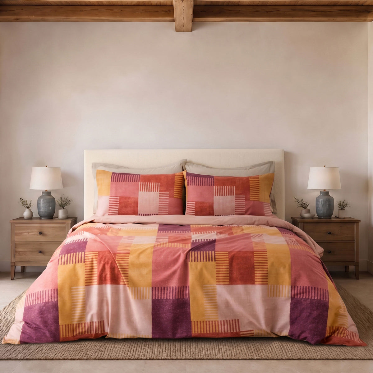 Parure Copripiumino Cotone Stampato PARKER Letto Riviera Matrimoniale Arancione Ruggine