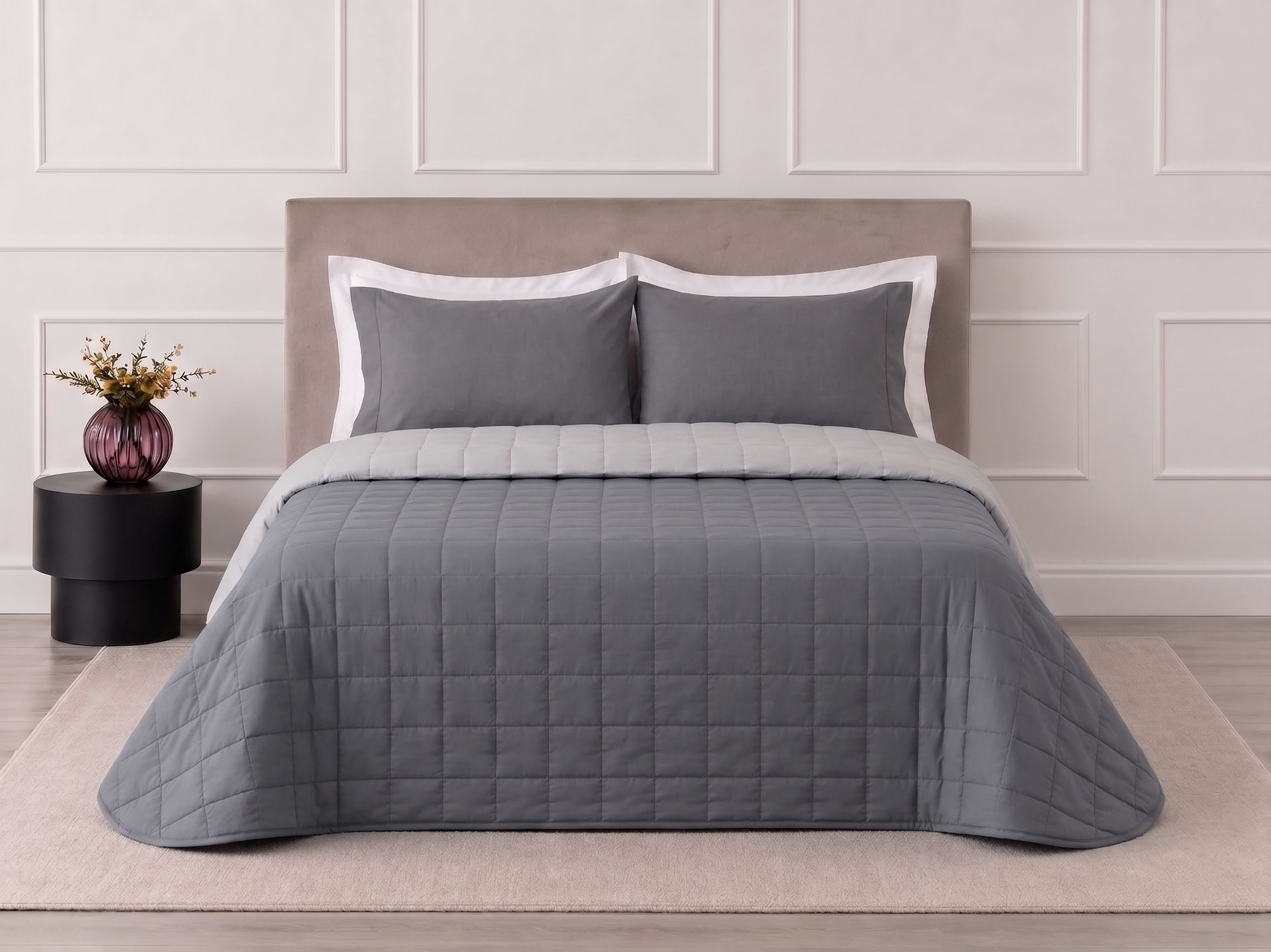 Trapuntino in Microfibra Bicolore PASSEPARTOUT Letto Riviera Matrimoniale 260 x 260 Grigio Nuvola