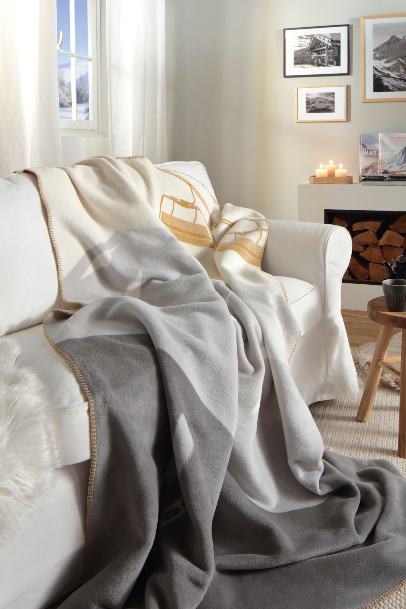 Plaid Caldo Cotone Mountain Valley Soggiorno Borbo 150 x 200 Grigio Chiaro