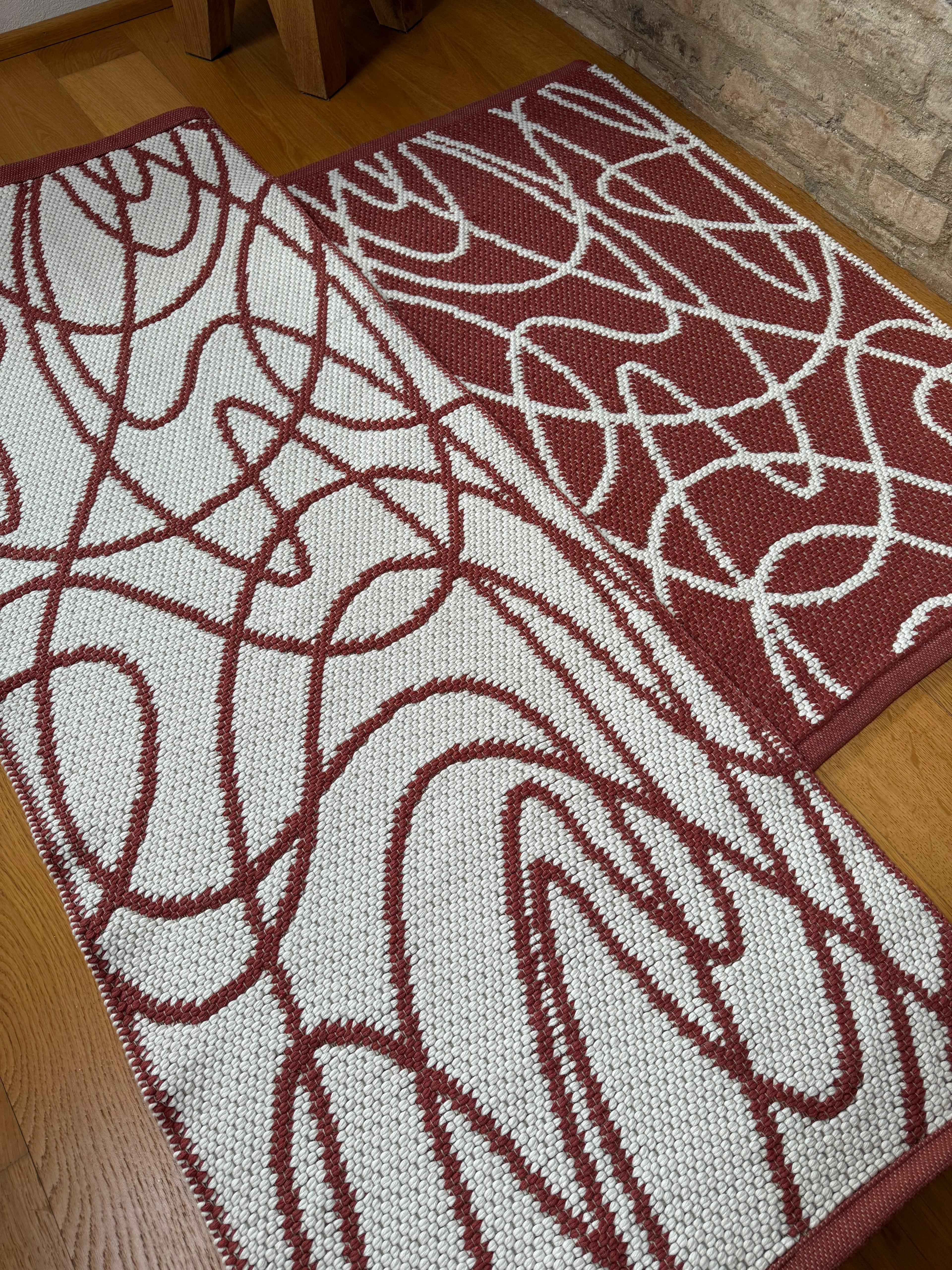 Tappeto Artigianale Lino/Cotone ABSTRACT Soggiorno Moreali Tessile Casa 60 x 100 Melograno/Ecrù