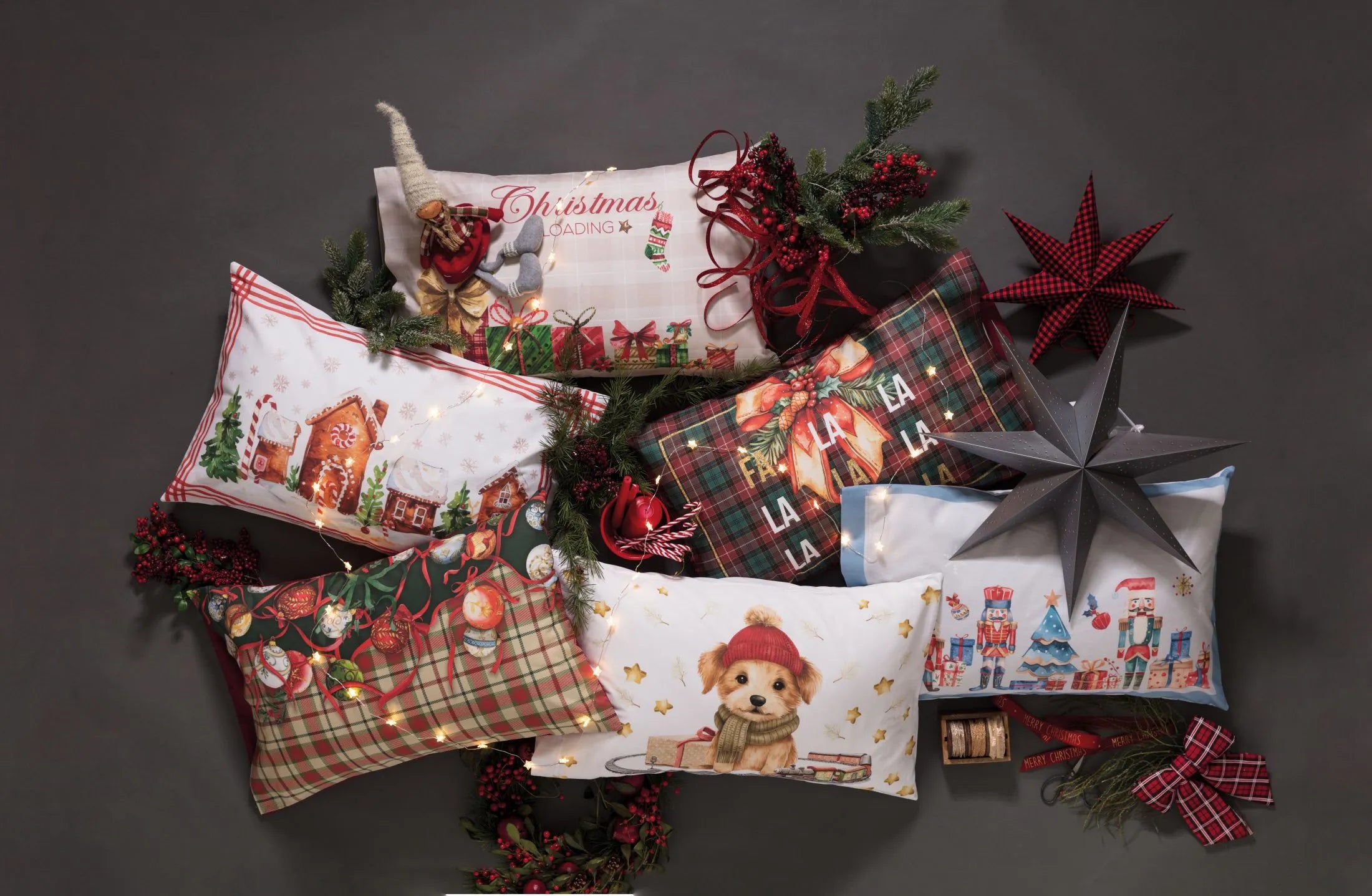 Coppia di Federe Madapolam Natalizie Letto Riviera