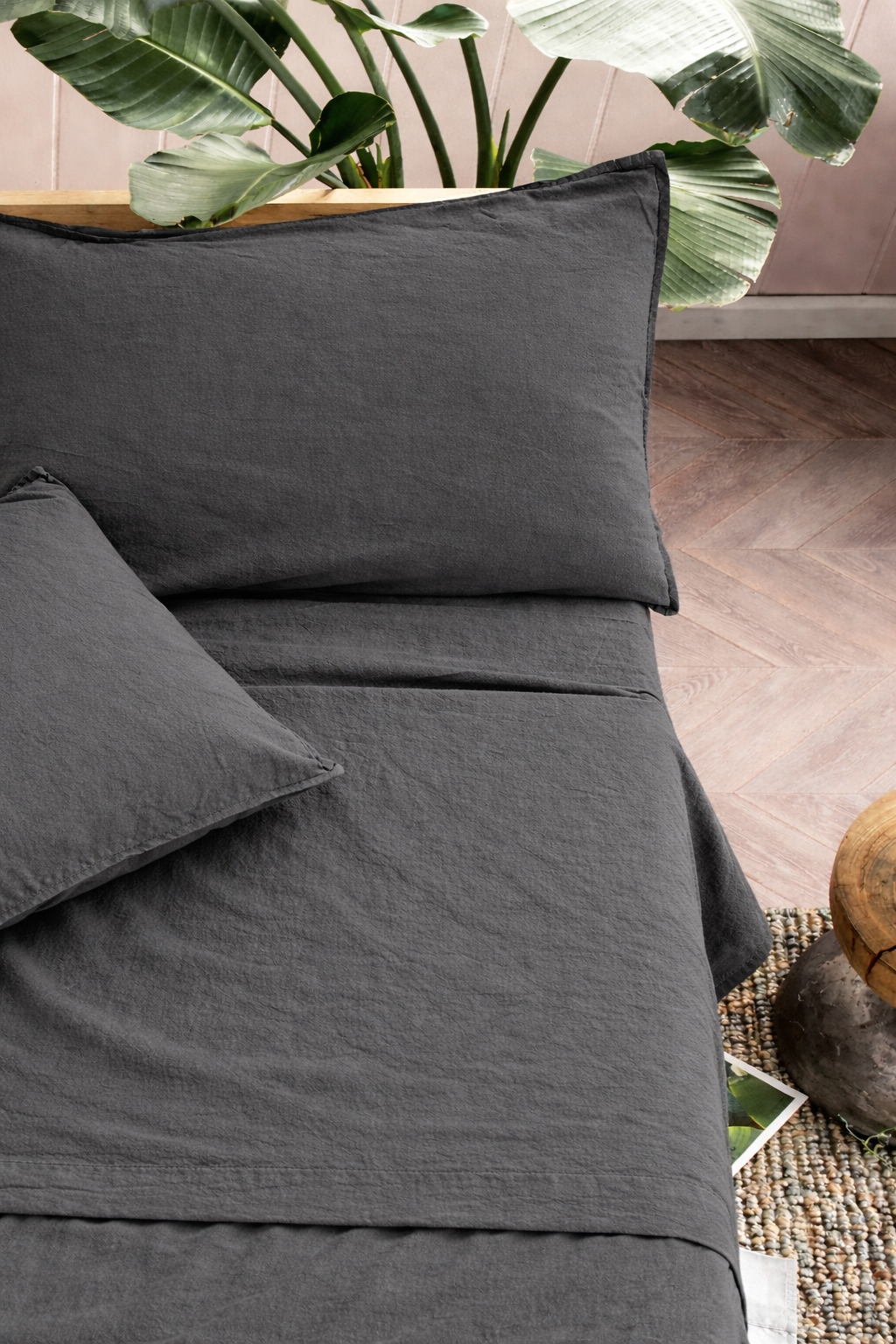 Parure Lenzuola Cotone No-Stiro ESSENZIALE Letto Moreali Tessile Casa Matrimoniale 250 x 295 Antracite