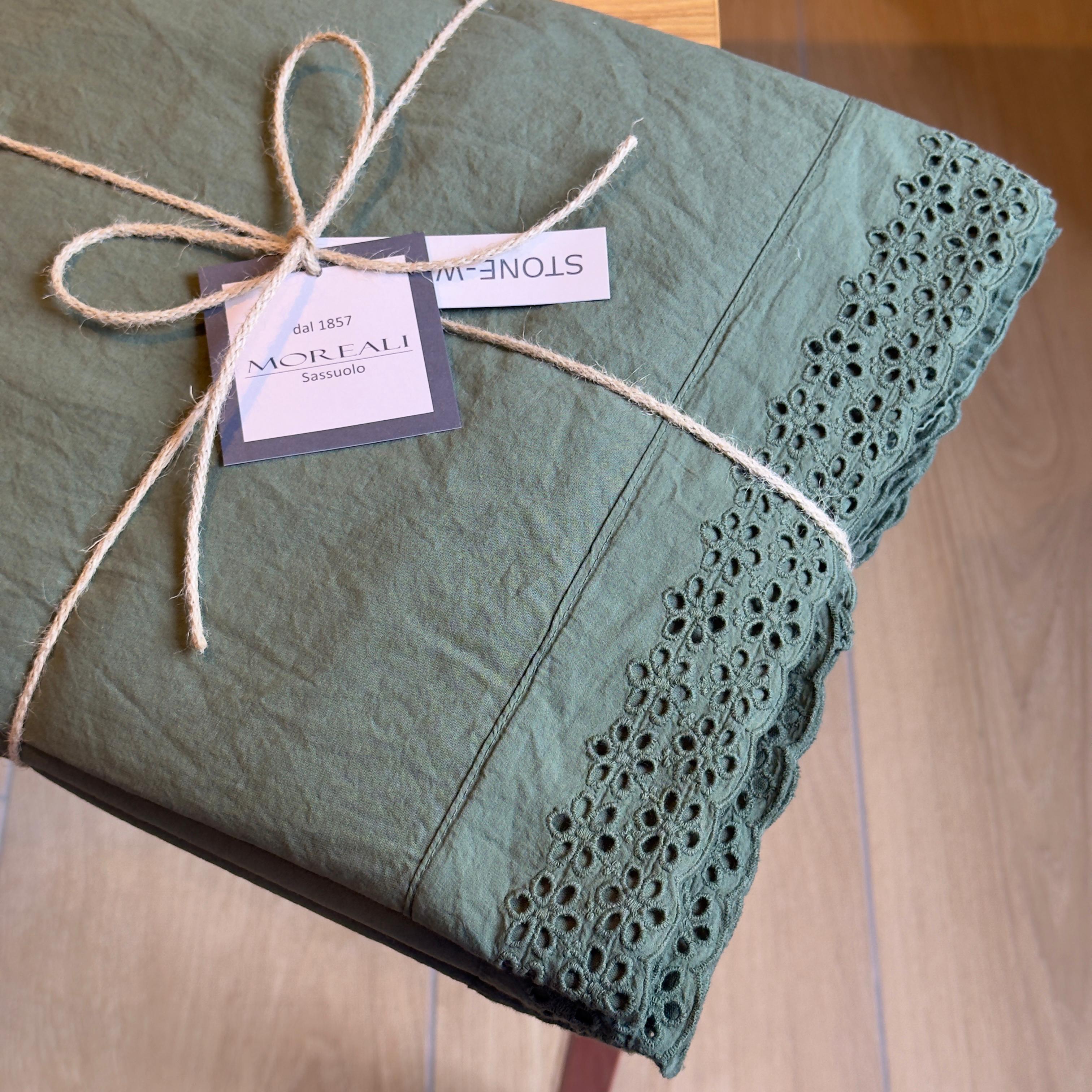 Parure Lenzuola No-Stiro SANGALLO Letto Moreali Tessile Casa Matrimoniale Verde