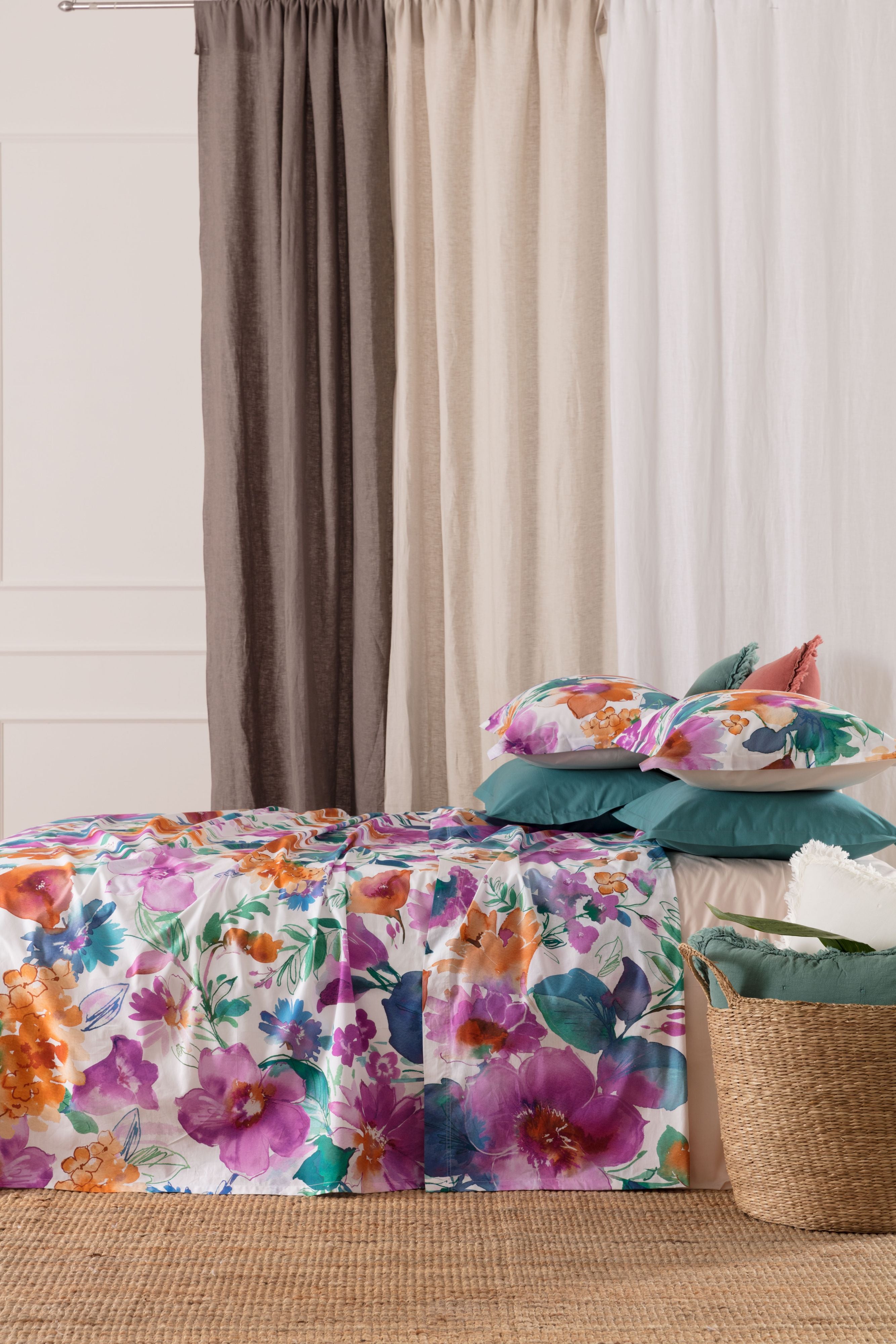 Completo Lenzuola Copriletto Percalle Stampato MELIKA Letto Riviera