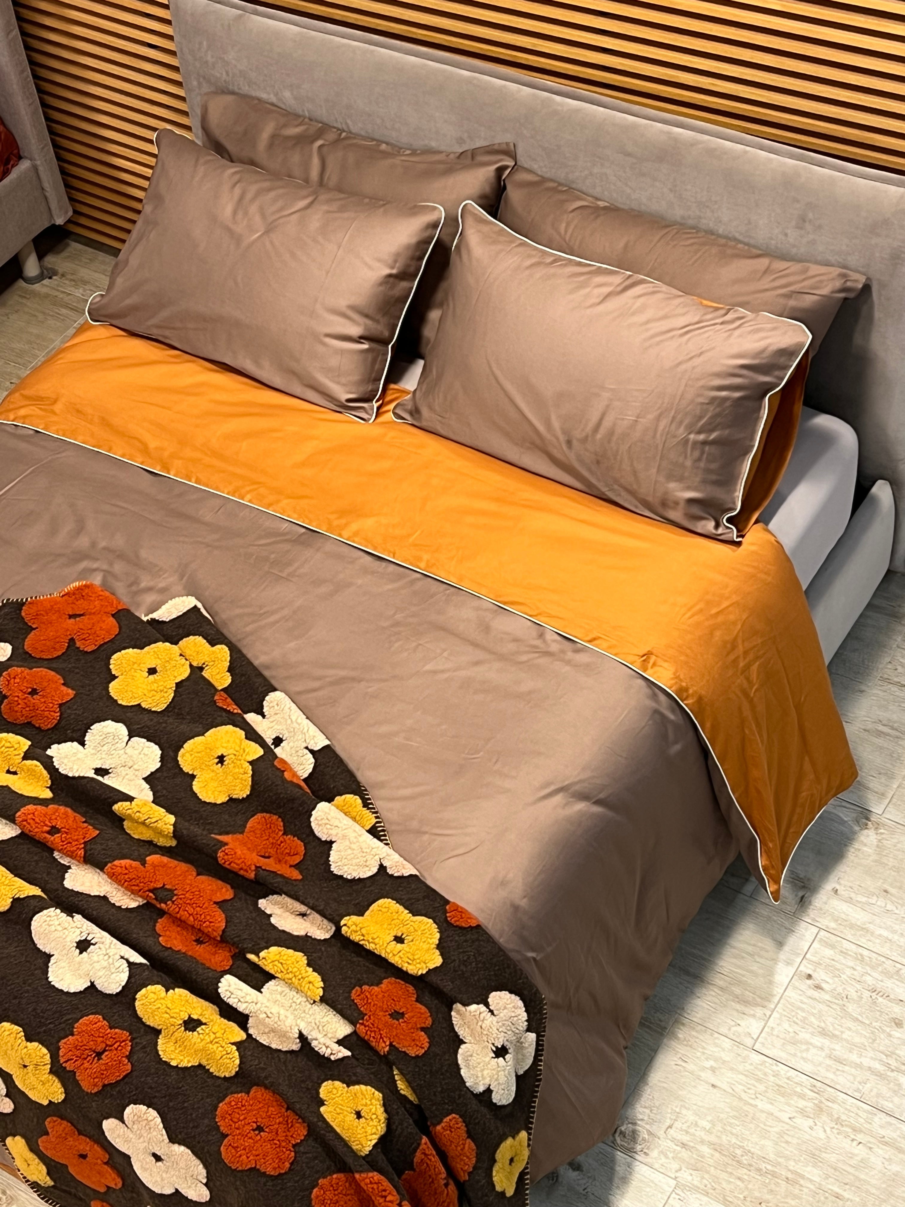 FINE SERIE Parure Copripiumino Raso di Cotone Double Letto Moreali Tessile Casa Matrimoniale Coccio/Cioccolato