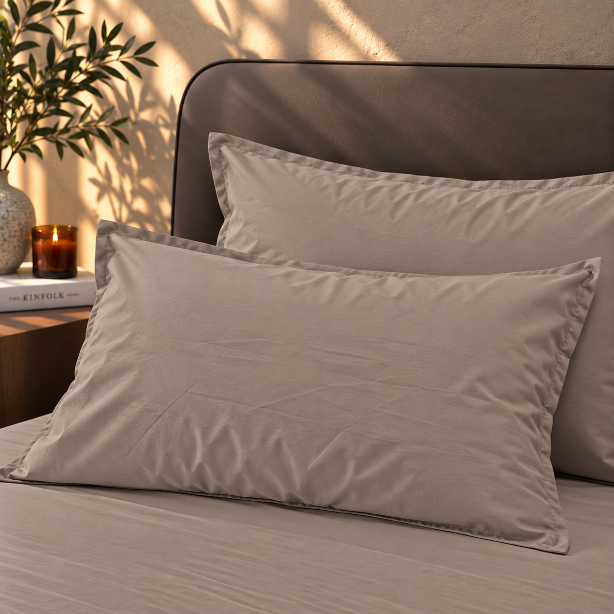 Coppia Federe Cotone No-Stiro ESSENZIALE Letto Moreali Tessile Casa 50 x 80 cm Tortora