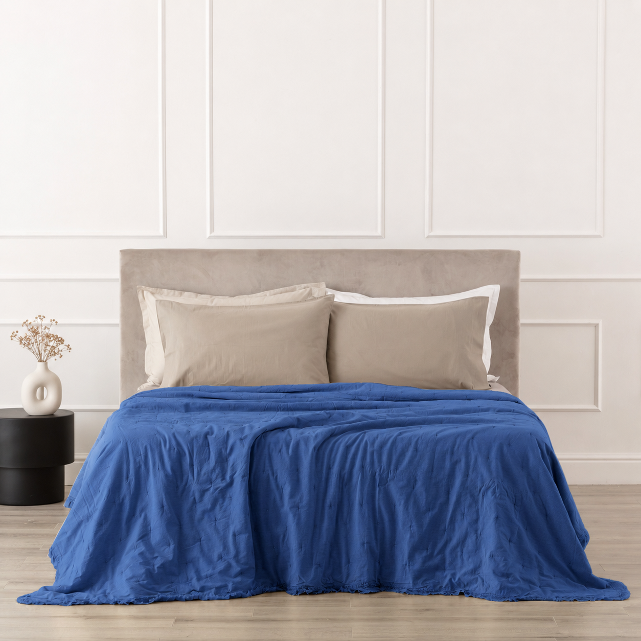 Trapuntino Cotone Stone Washed FERNANDA Letto Riviera Matrimoniale 260 x 260 Blu Mirtillo