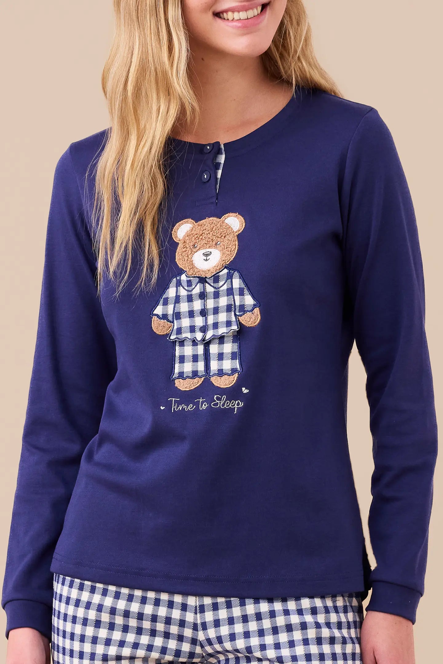 Pigiama Donna Caldo Cotone Orsetto Blu Abbigliamento noidinotte