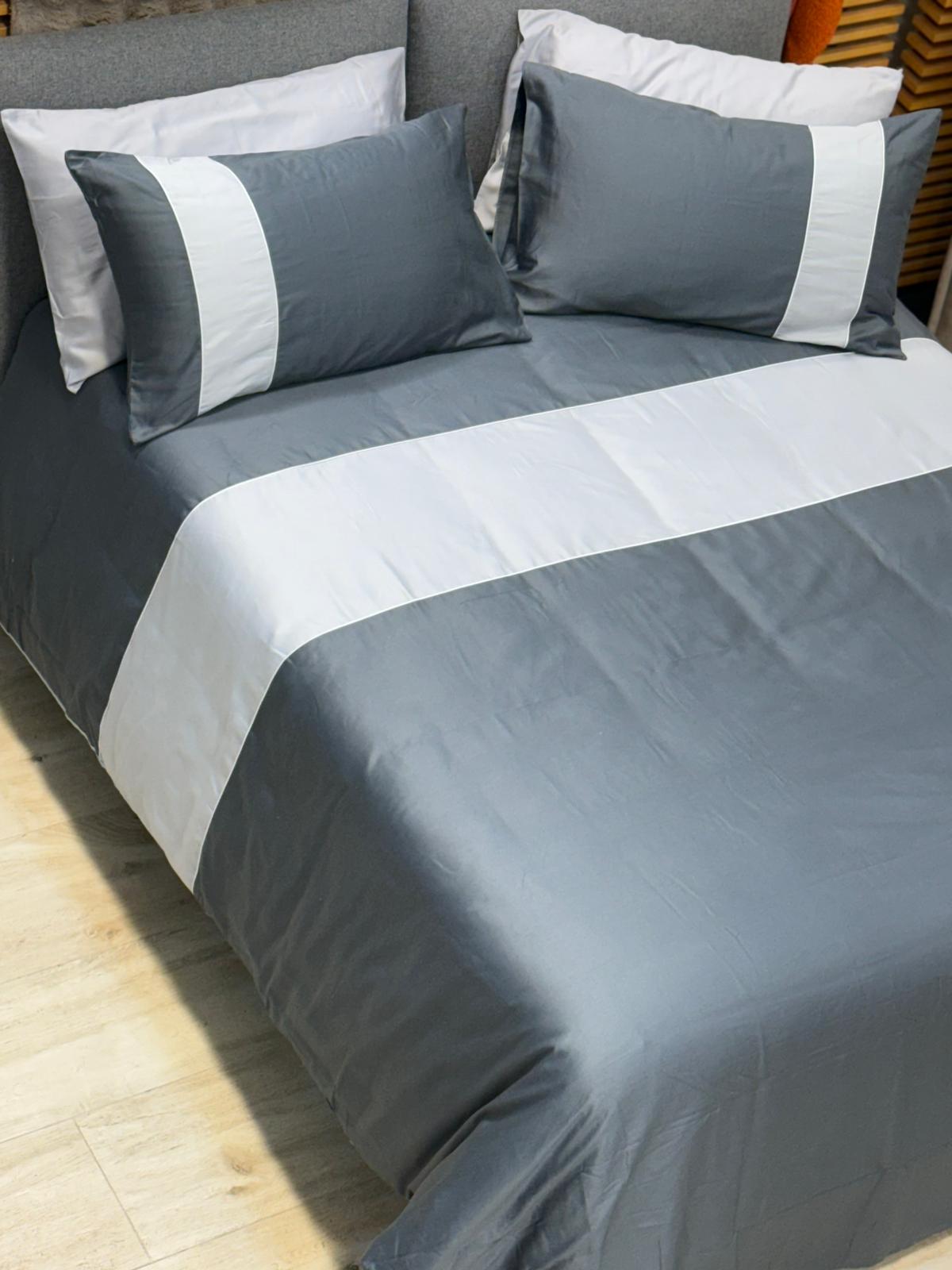 FINE SERIE Parure Copripiumino Double NiRaso Letto Moreali Tessile Casa Matrimoniale Antracite/Grigio