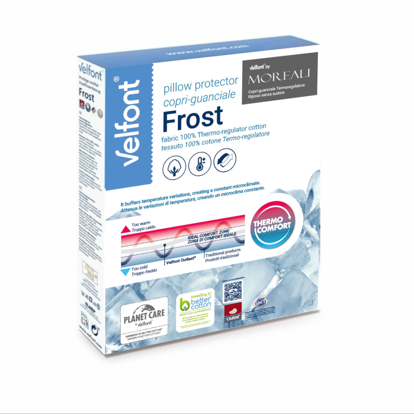 Copriguanciale Termoregolatore Outlast® Materasso Velfont x Moreali 50 x 80 Bianco