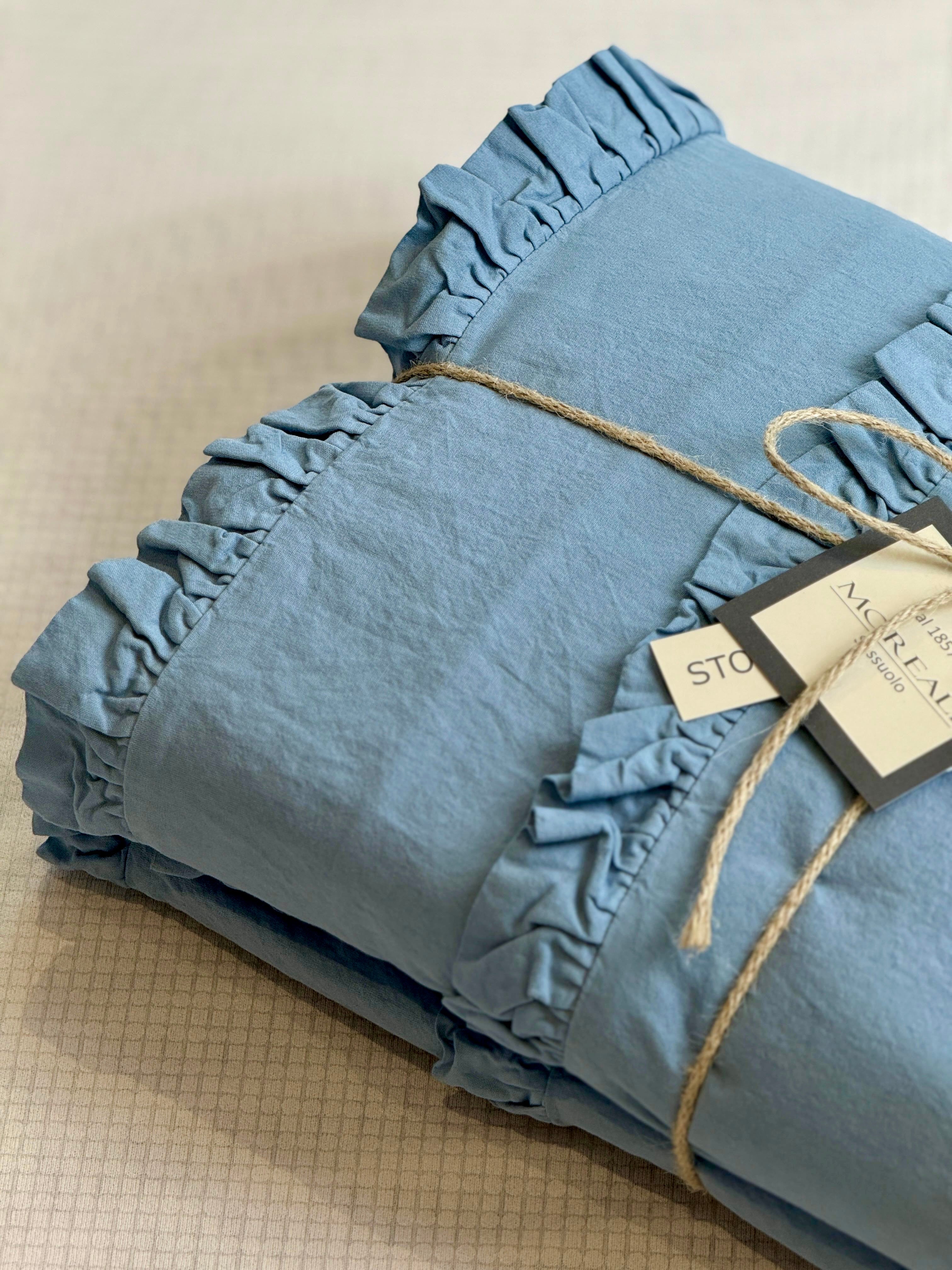 Parure Copripiumino No-Stiro DOPPIA FRAPPINA Letto Moreali Tessile Casa Matrimoniale Azzurro Polvere