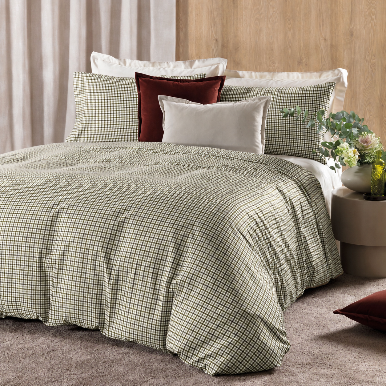 Parure Copripiumino Raso 300TC LOWELL Letto Reevèr Matrimoniale Alloro