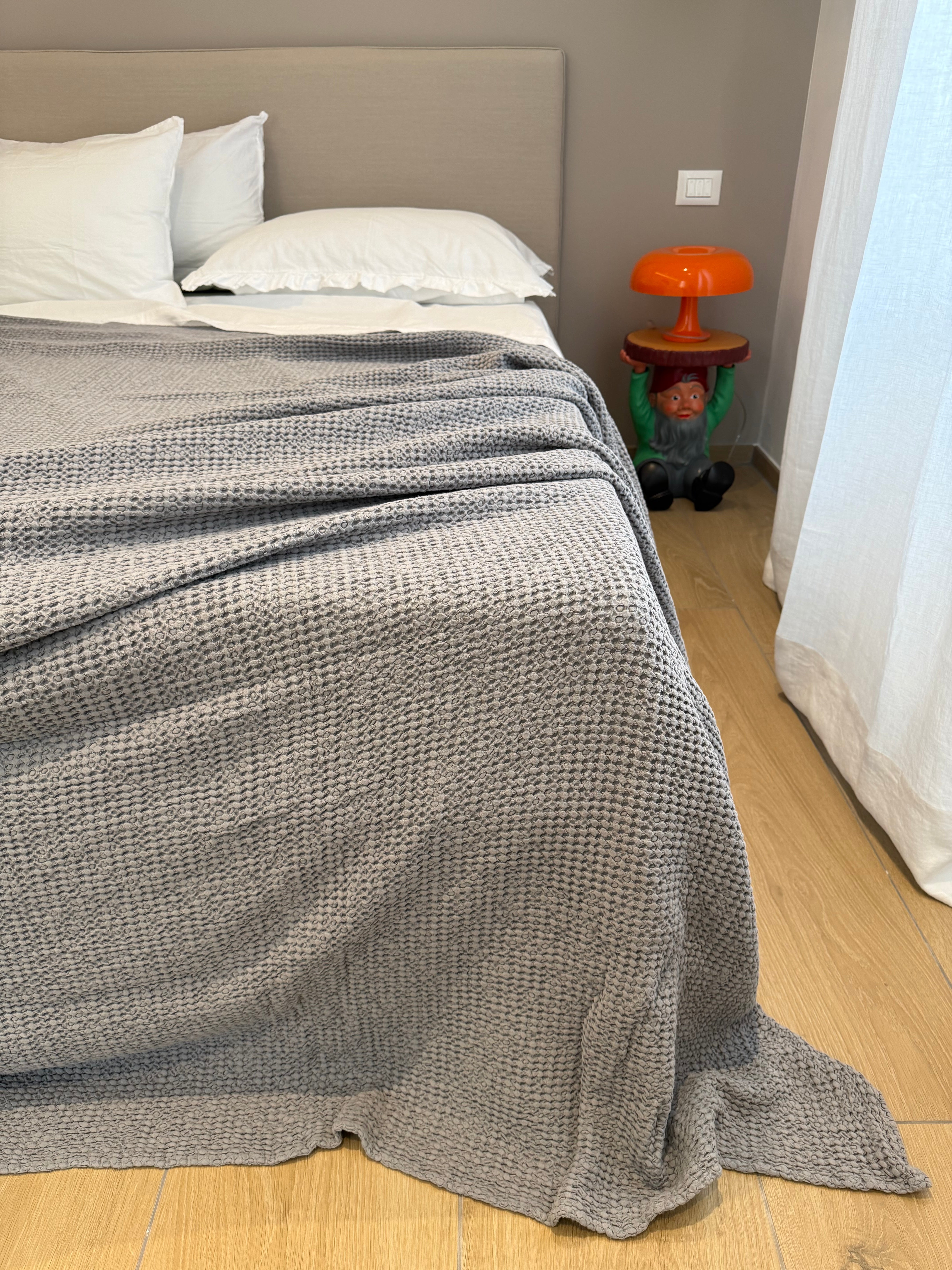 Copriletto Stone Washed Nido D'Ape Letto Moreali Tessile Casa Matrimoniale 260 x 260 Mid Grey
