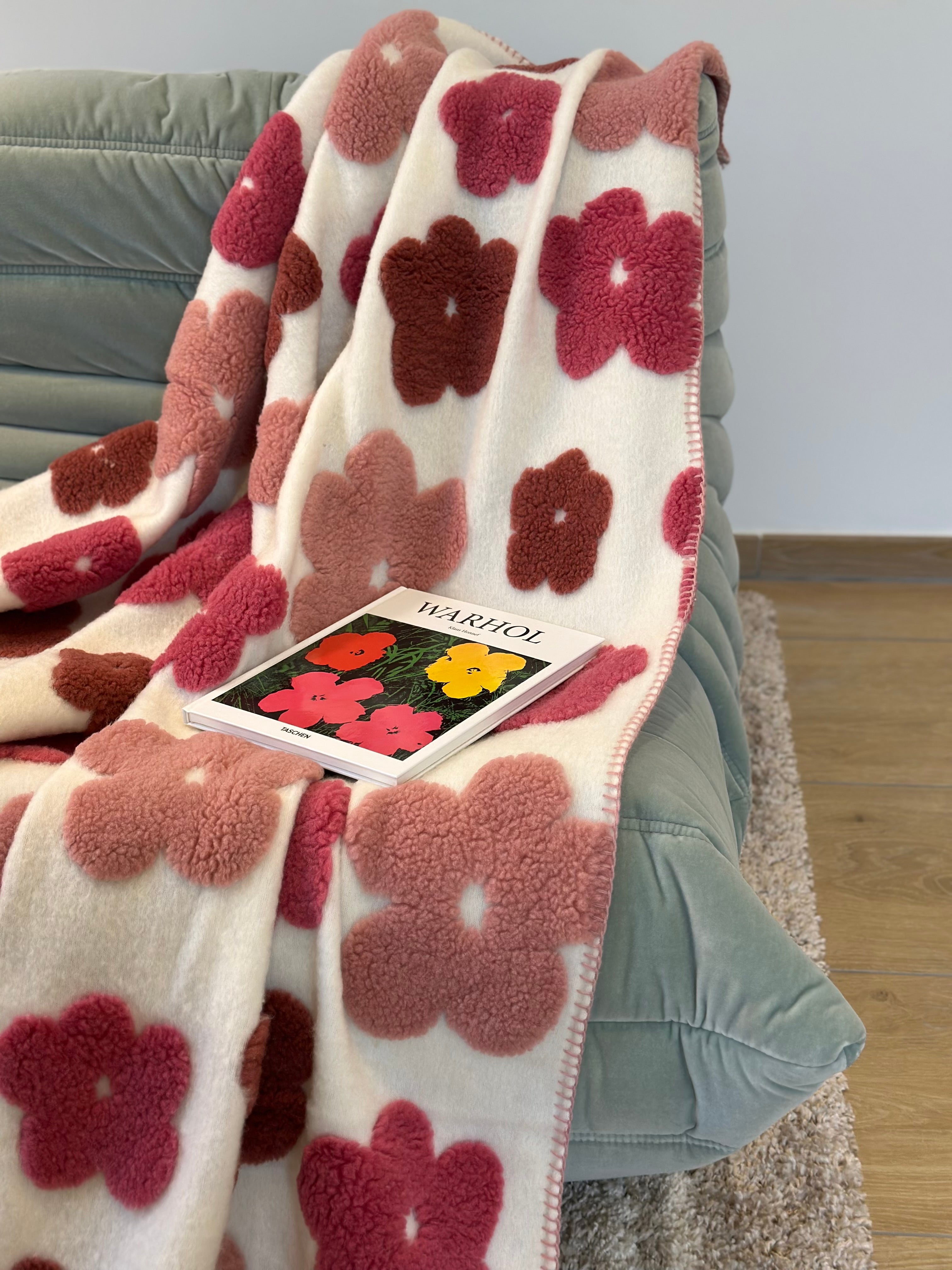 Plaid Lana Cotta Italiana POP ART FLOWERS Soggiorno Moreali Tessile Casa Plaid 150 x 170 Avorio