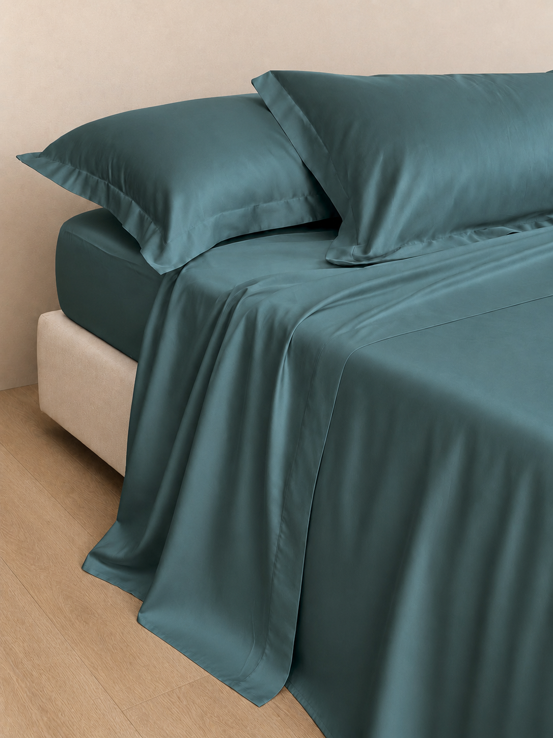 Completo Lenzuola Raso Cotone 300TC SATIN ELITE Letto Moreali Tessile Casa Matrimoniale Ottanio Polvere 131
