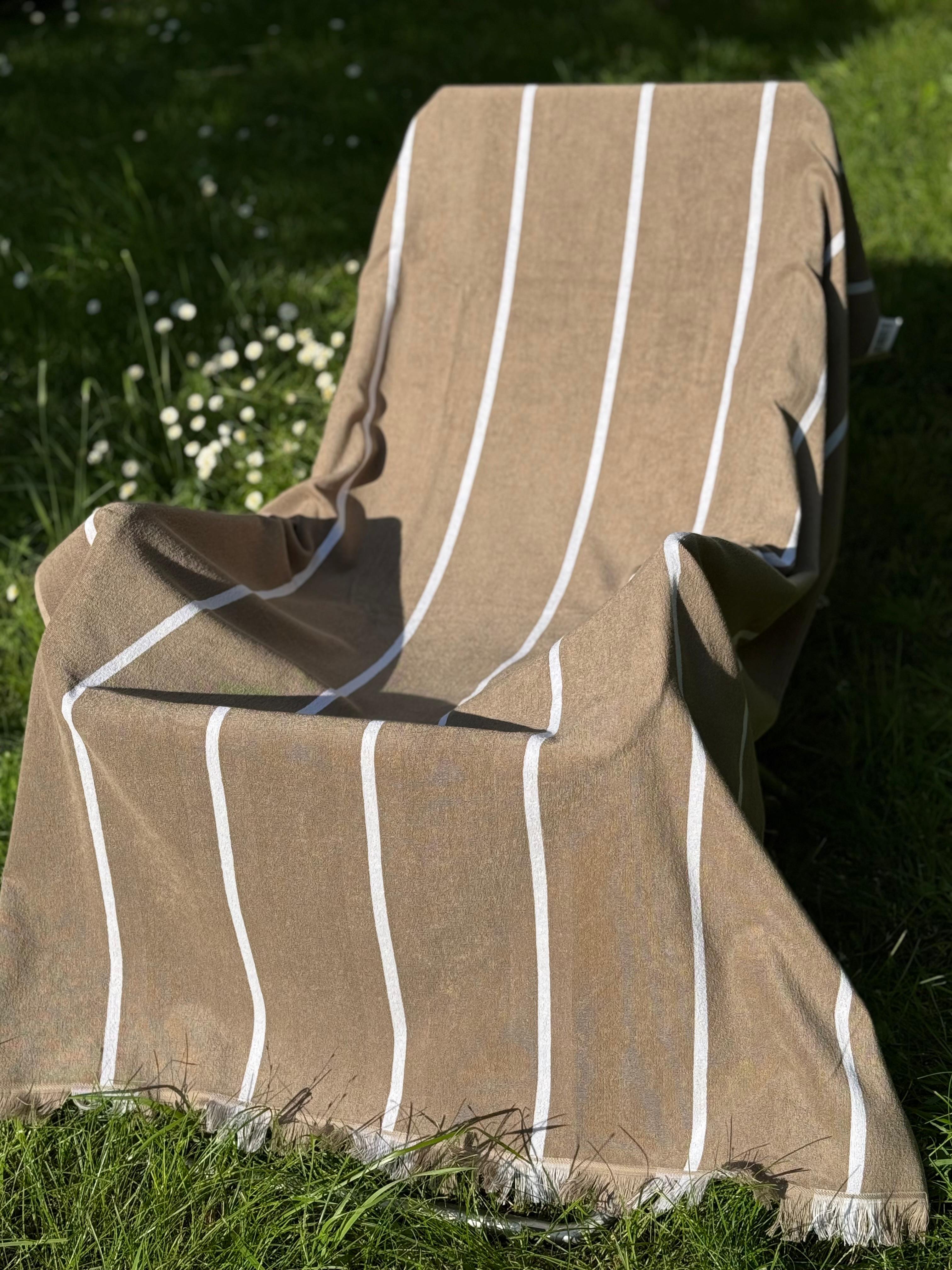 Telo Mare Spugna e Cotone Righe Ton-Sur-Ton Bagno Moreali Tessile Casa 100 x 180 Tortora