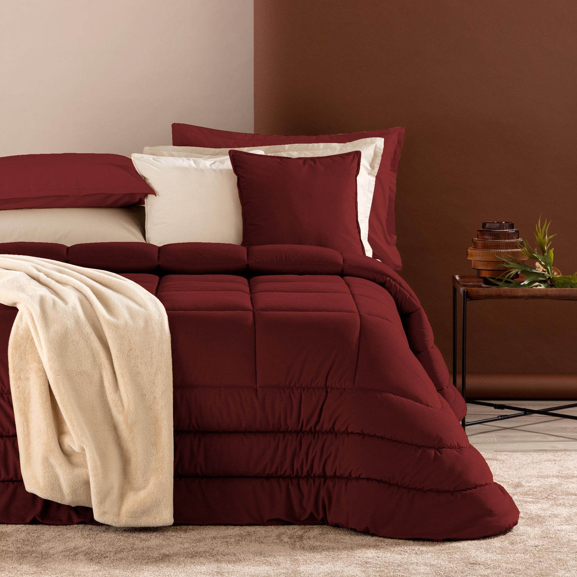 Trapunta Double Face Velluto VELOURY Letto Riviera Matrimoniale Rosso Melograno