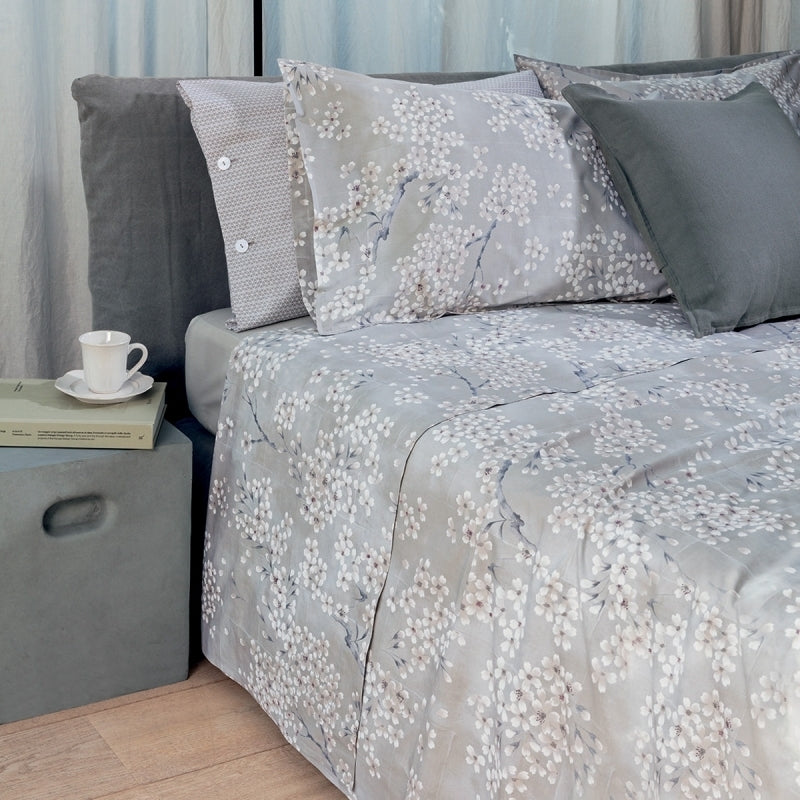Completo Lenzuola Copriletto Percalle KIMONO Letto Fazzini Matrimoniale Naturale