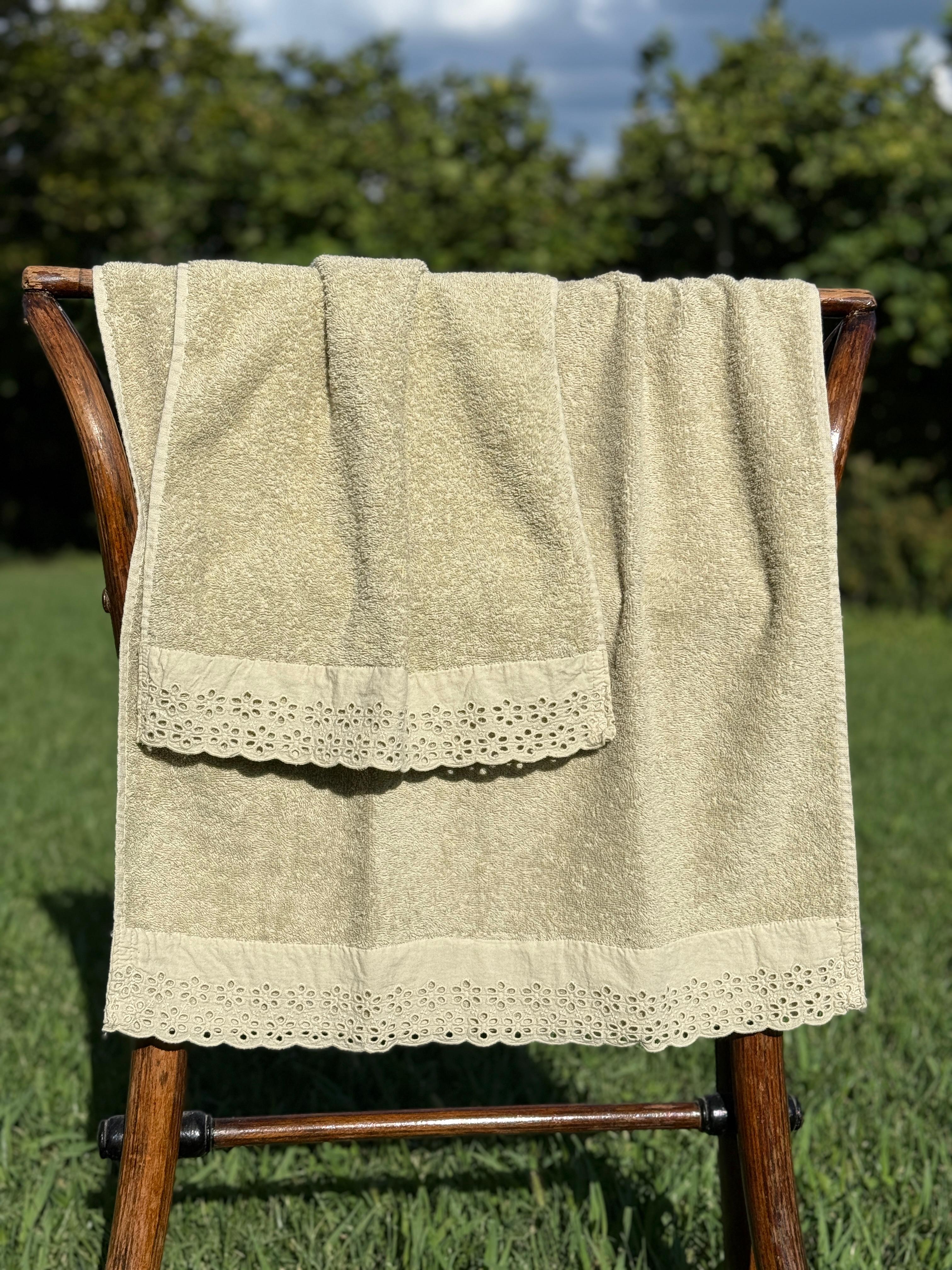 Set Asciugamani Bordo Sangallo Bagno Moreali Tessile Casa 60 x 100 / 40 x 60 Corda