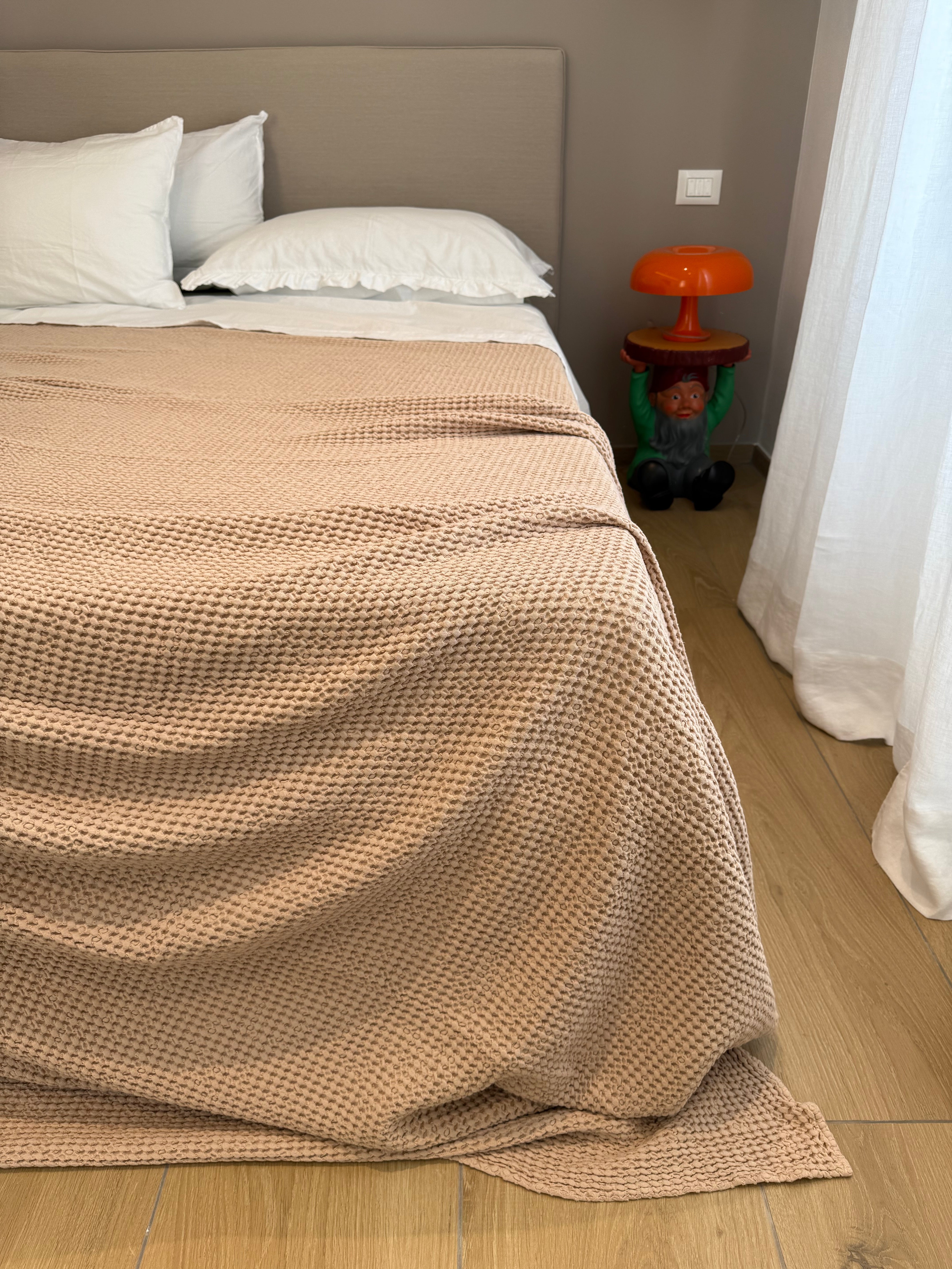 Copriletto Stone Washed Nido D'Ape Letto Moreali Tessile Casa Matrimoniale 260 x 260 Sand/Sabbia