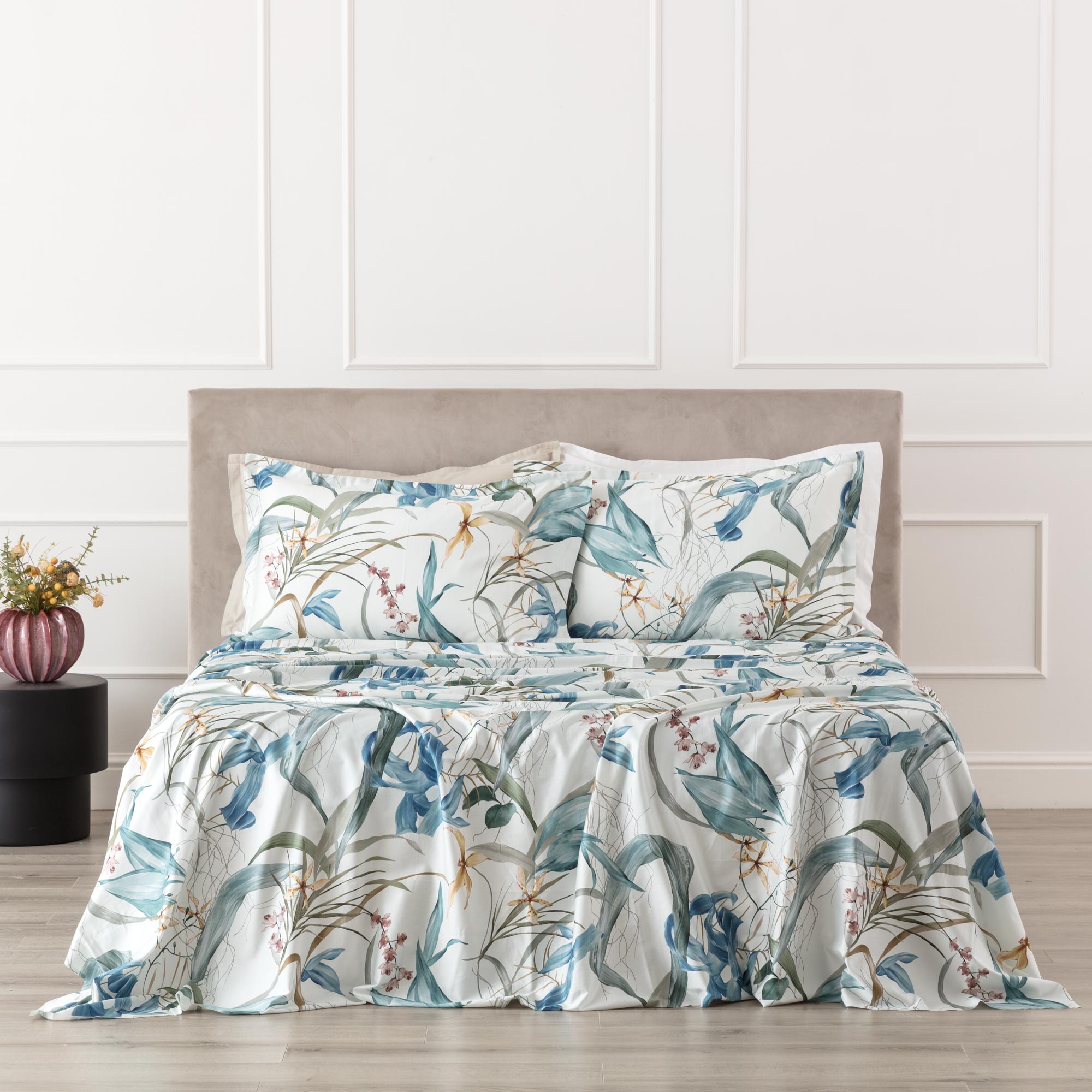 Completo Lenzuola Copriletto Raso 300TC Stampa Digitale PREZIOSA Letto Reevèr