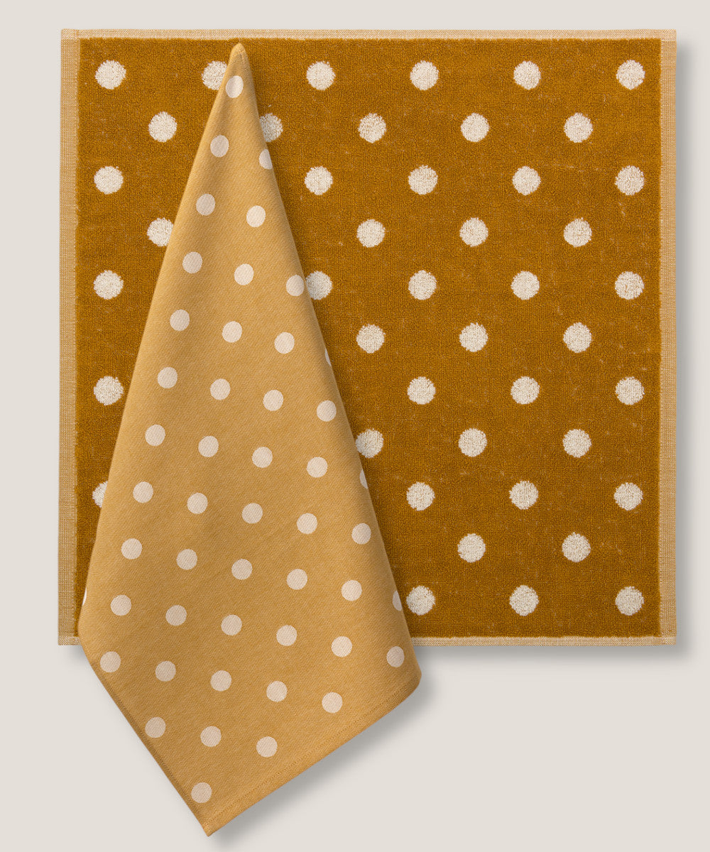 Set Canovacci Tela+Spugna POIS Cucina Moreali Tessile Casa 50 x 70 / 50 x 50 Ocra