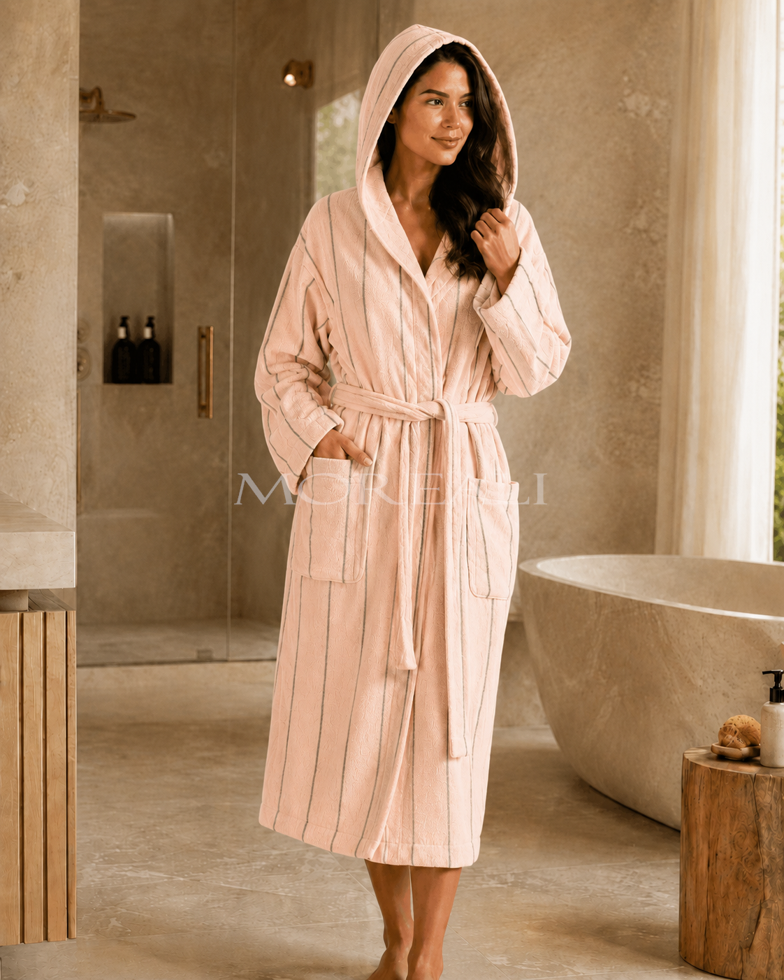 Accappatoio Unisex Tinto Filo SMART Bagno Fazzini L / XL Rosa Cipria/Beige