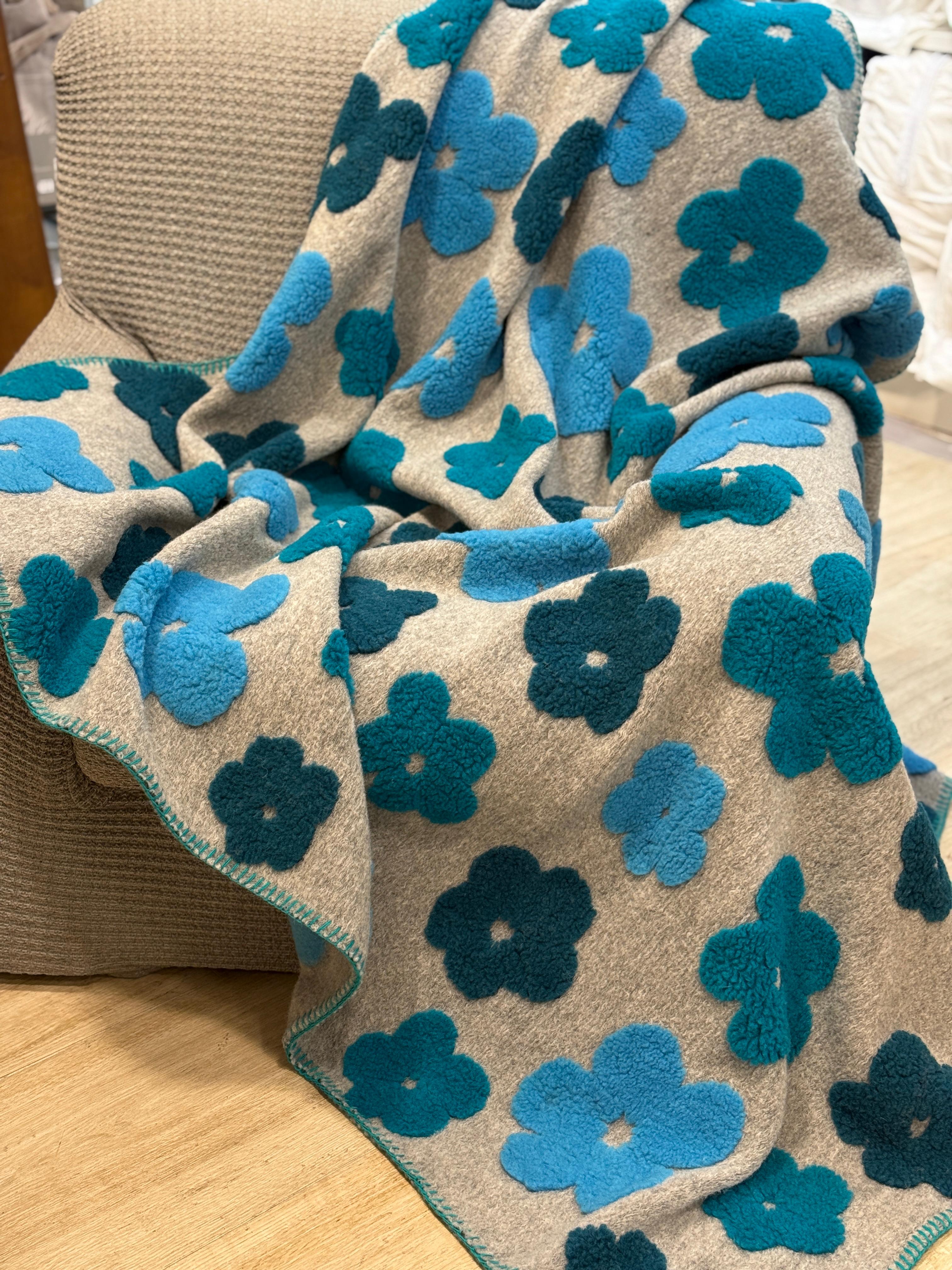 Plaid Lana Cotta Italiana POP ART FLOWERS Soggiorno Moreali Tessile Casa Plaid 150 x 170 Grigio