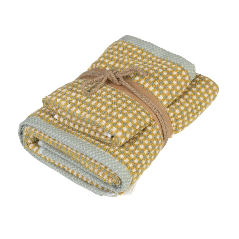 Coppia Asciugamani Square Bagno Fazzini 60 x 110 / 40 x 60 Verde/Senape