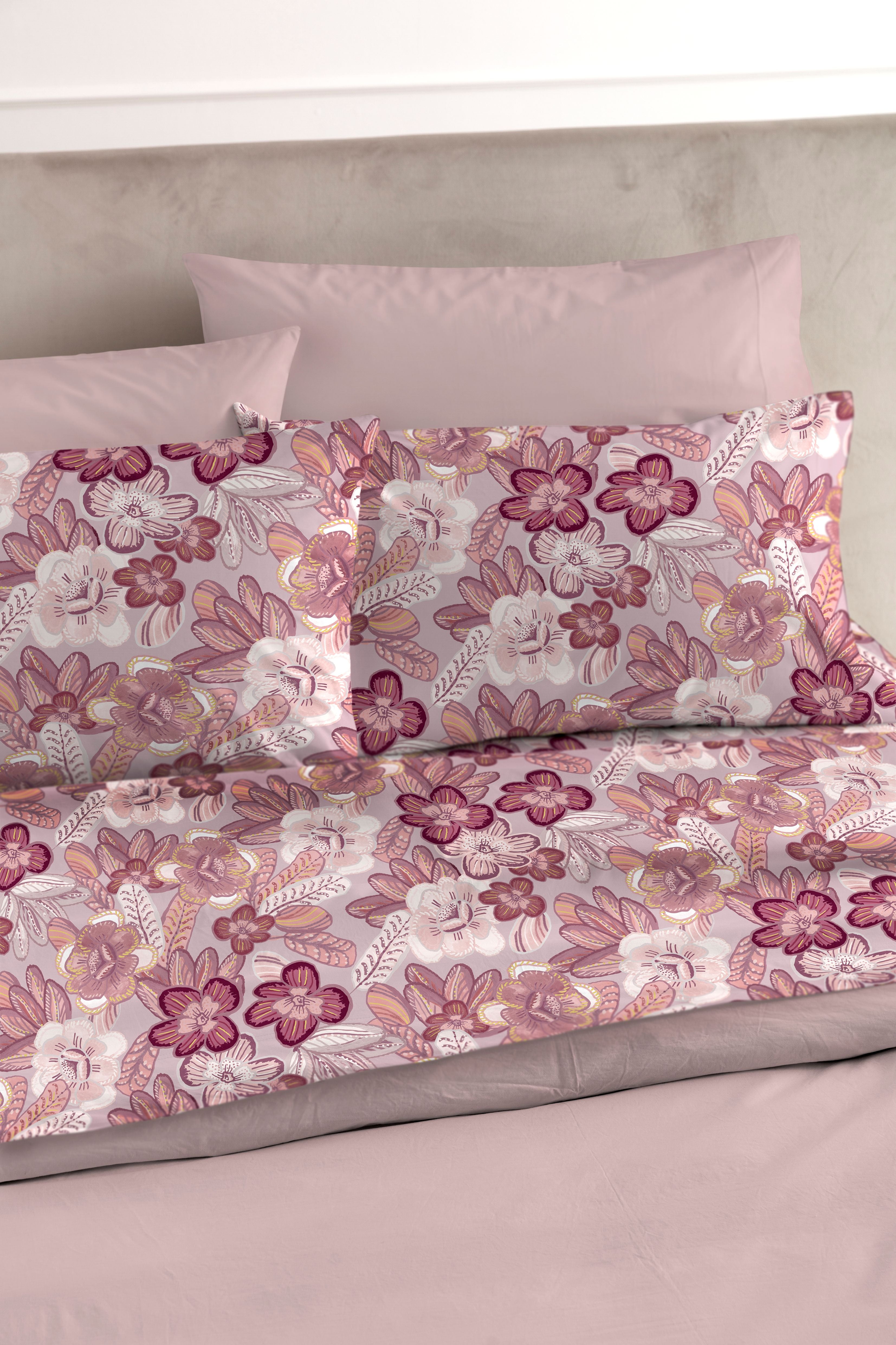 Completo Lenzuola Cotone Stampato GLEDIA Letto Riviera Matrimoniale Malva