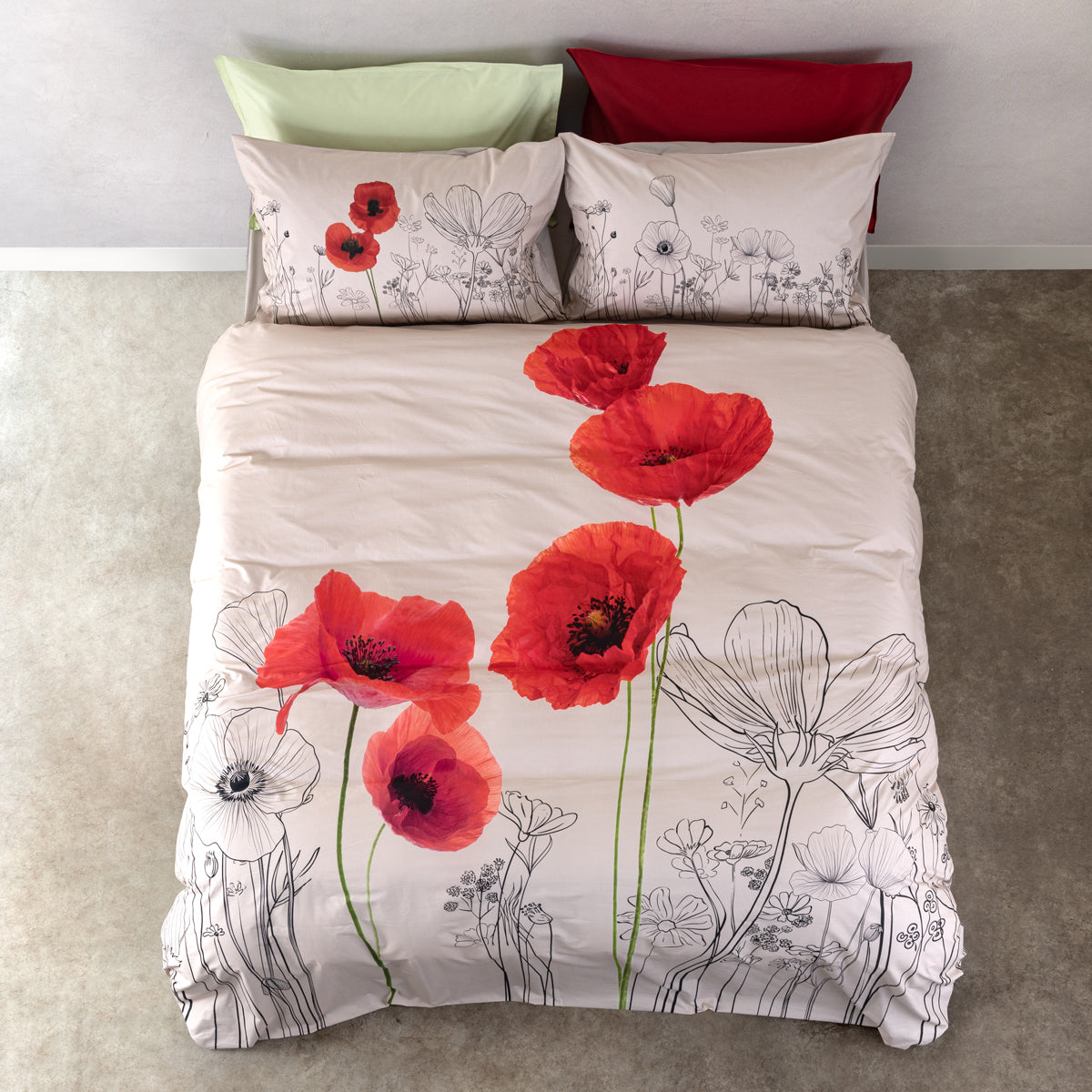 Parure Copripiumino Double Flower Power 2650 Letto Cogal Matrimoniale Malto